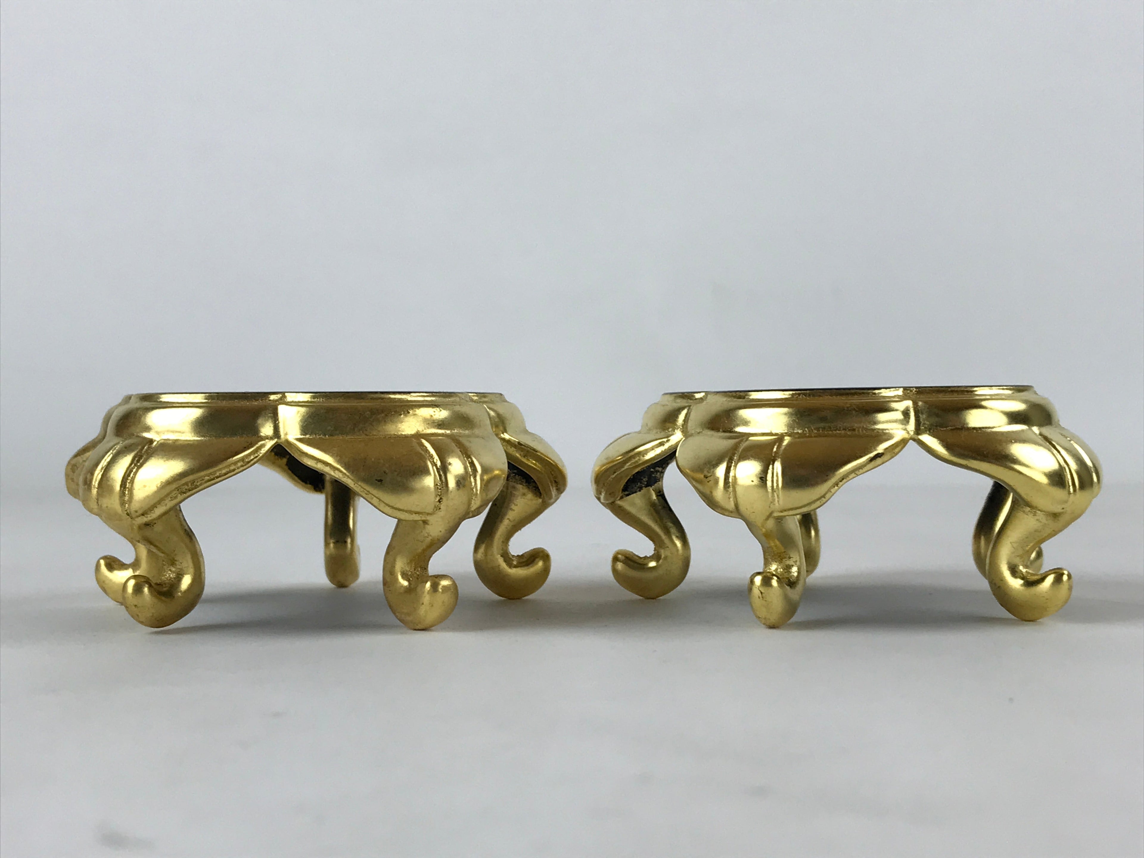 Japanese Buddhist Altar Fitting Offering Cup Stand Vtg 2pc Bukki Black BA193