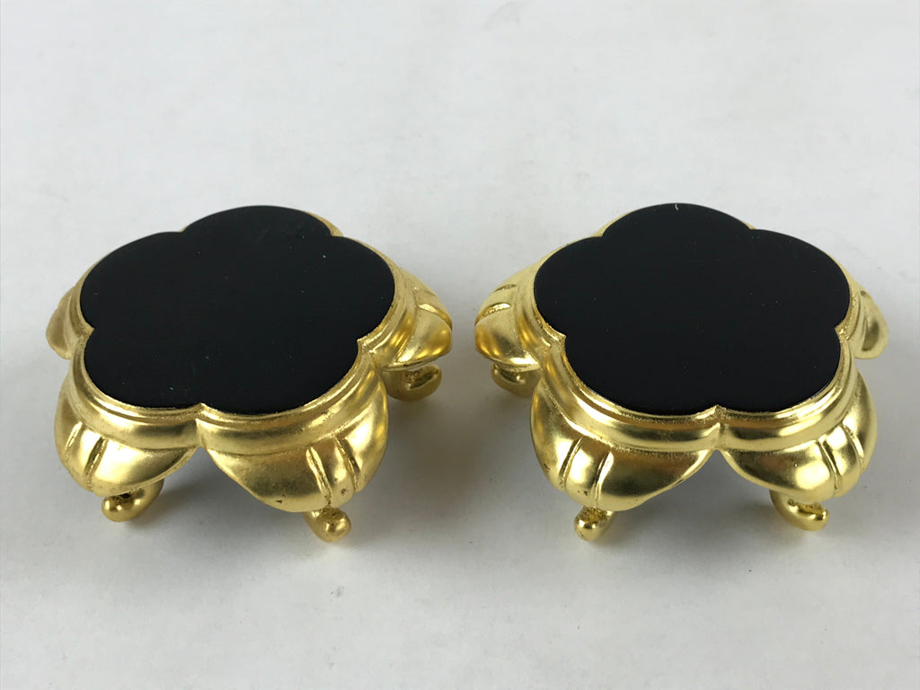 Japanese Buddhist Altar Fitting Offering Cup Stand Vtg 2pc Bukki Black BA193