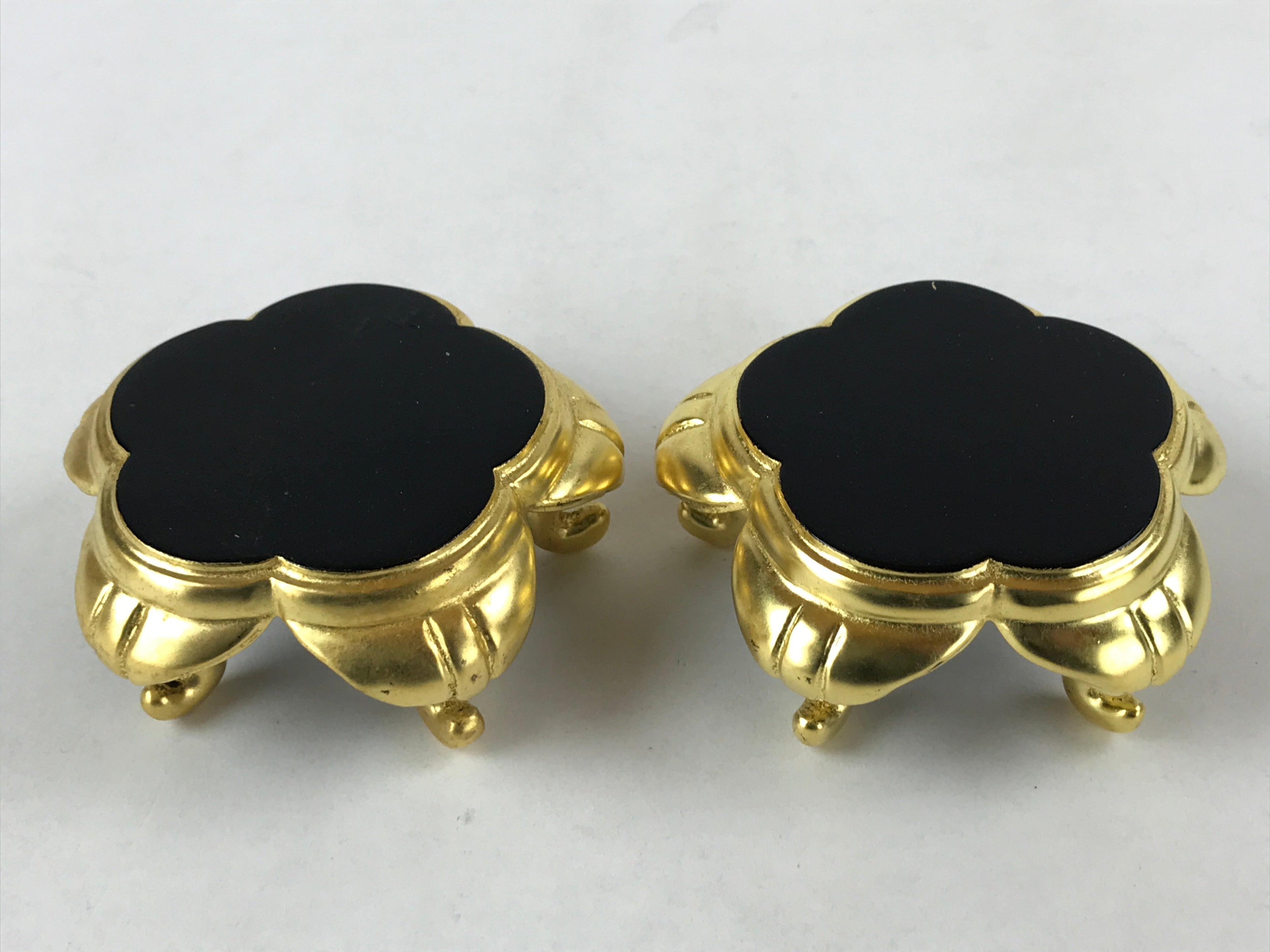 Japanese Buddhist Altar Fitting Offering Cup Stand Vtg 2pc Bukki Black BA193