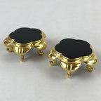 Japanese Buddhist Altar Fitting Offering Cup Stand Vtg 2pc Bukki Black BA193