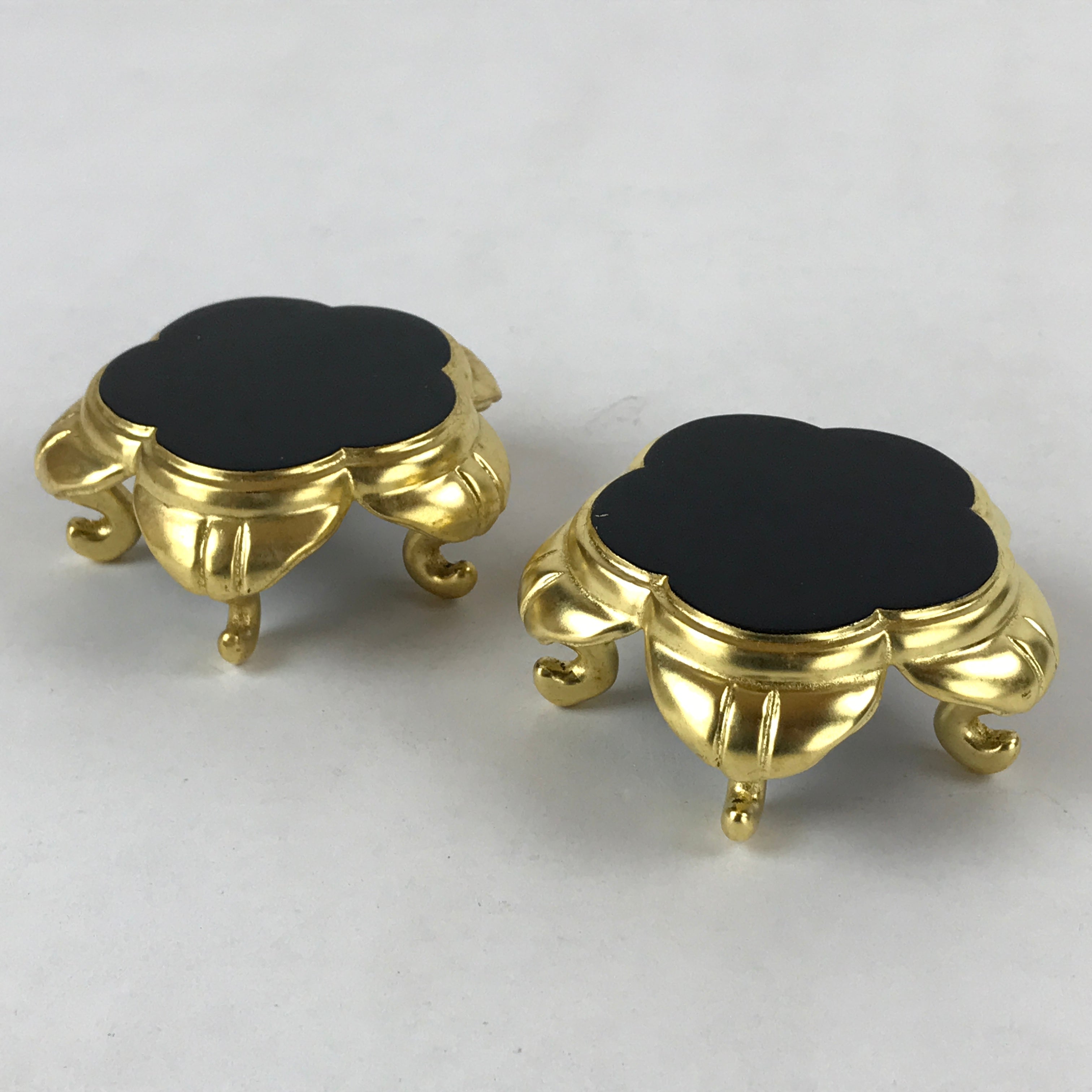 Japanese Buddhist Altar Fitting Offering Cup Stand Vtg 2pc Bukki Black BA193