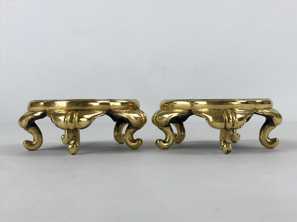 Japanese Buddhist Altar Fitting Offering Cup Stand Vtg 2pc Bukki Black BA194