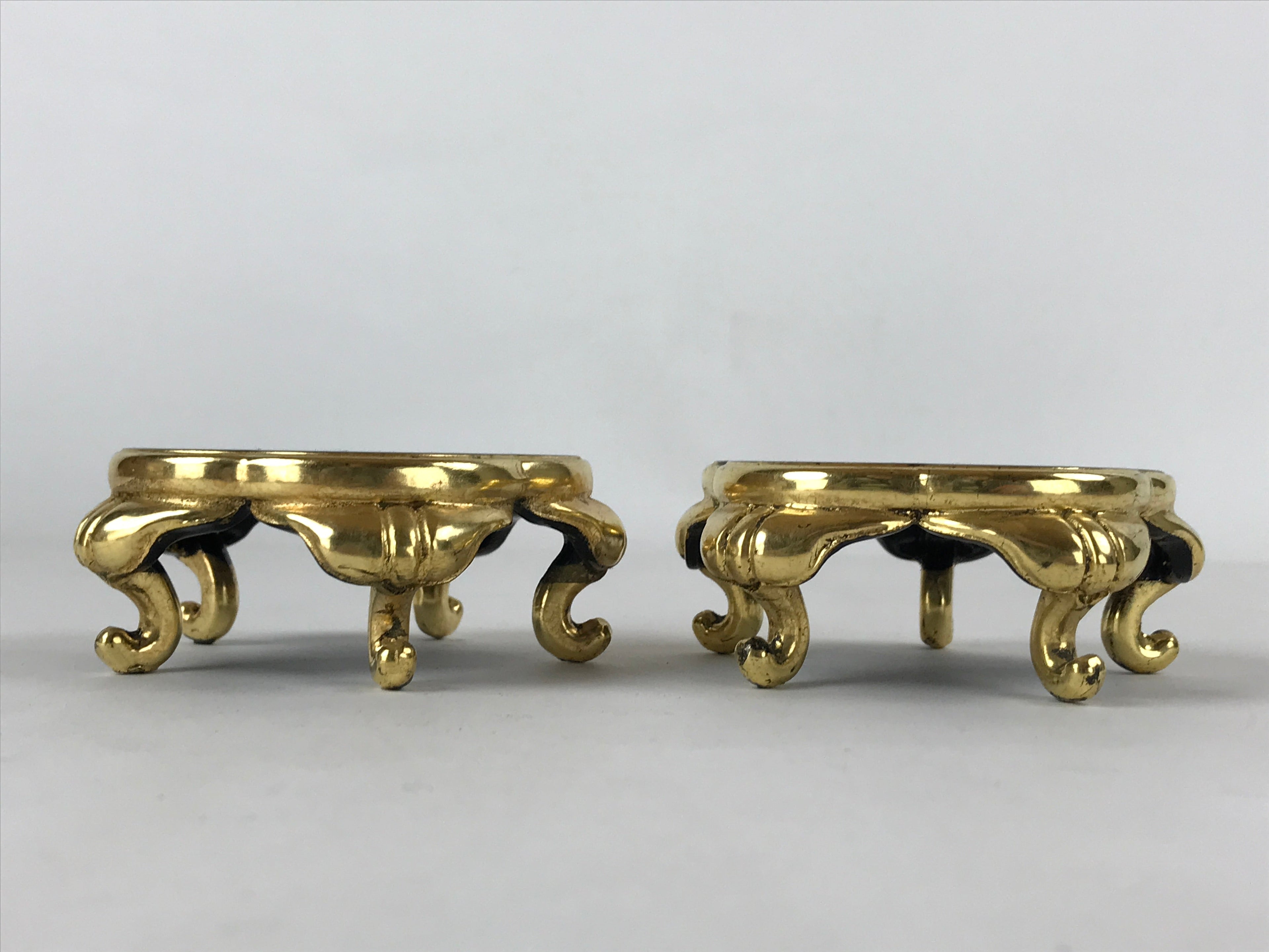Japanese Buddhist Altar Fitting Offering Cup Stand Vtg 2pc Bukki Black BA194