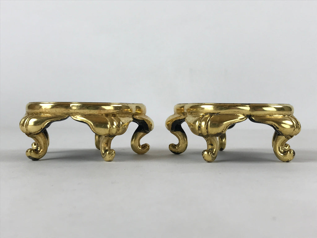 Japanese Buddhist Altar Fitting Offering Cup Stand Vtg 2pc Bukki Black BA194