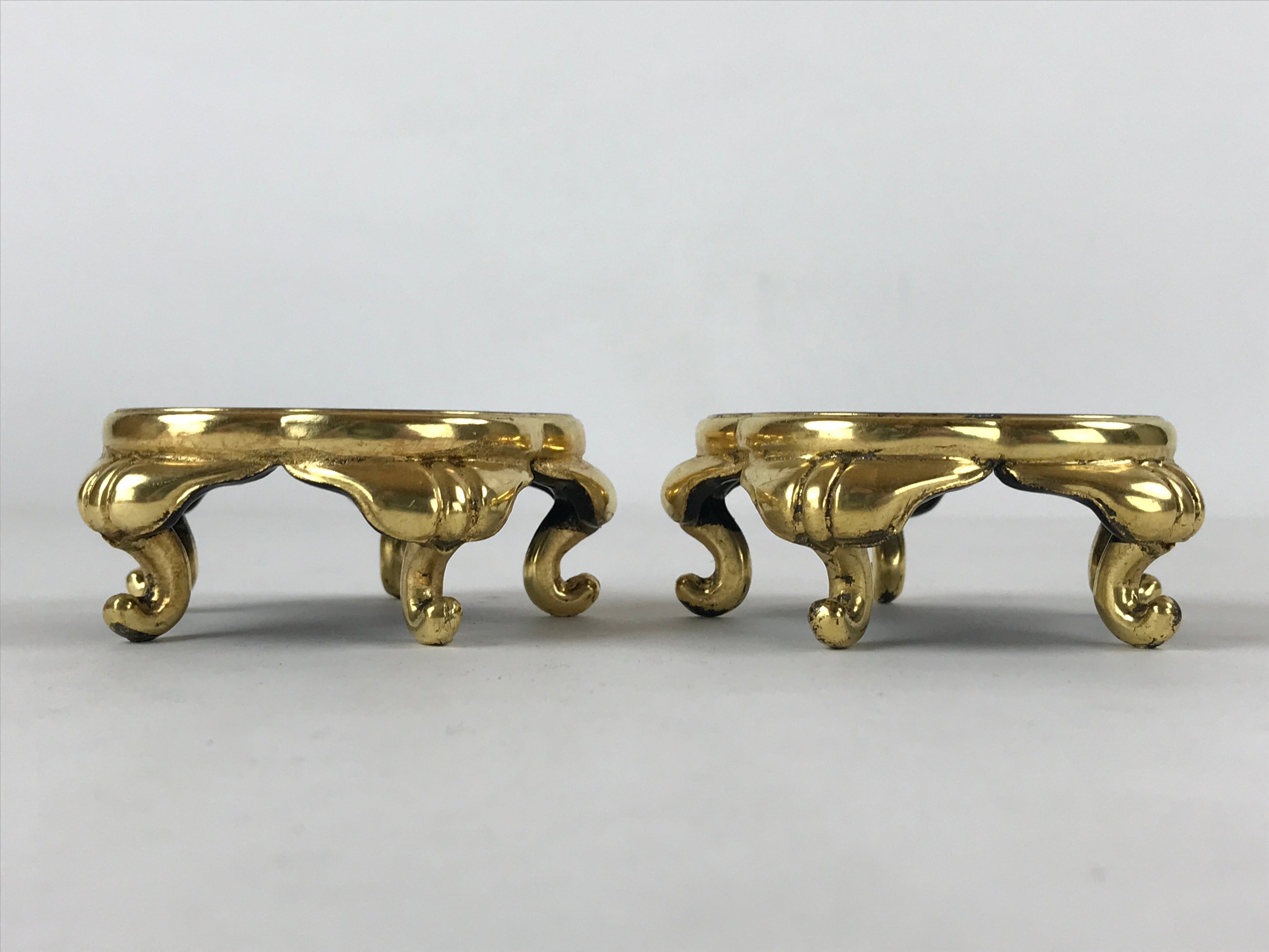 Japanese Buddhist Altar Fitting Offering Cup Stand Vtg 2pc Bukki Black BA194