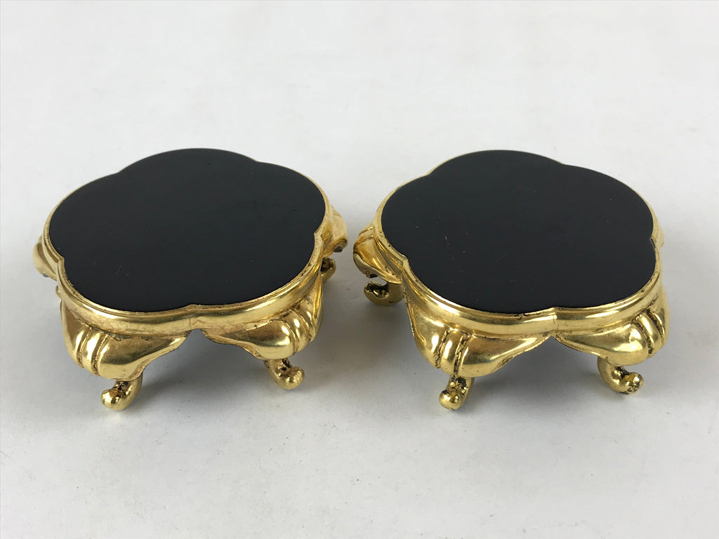 Japanese Buddhist Altar Fitting Offering Cup Stand Vtg 2pc Bukki Black BA194