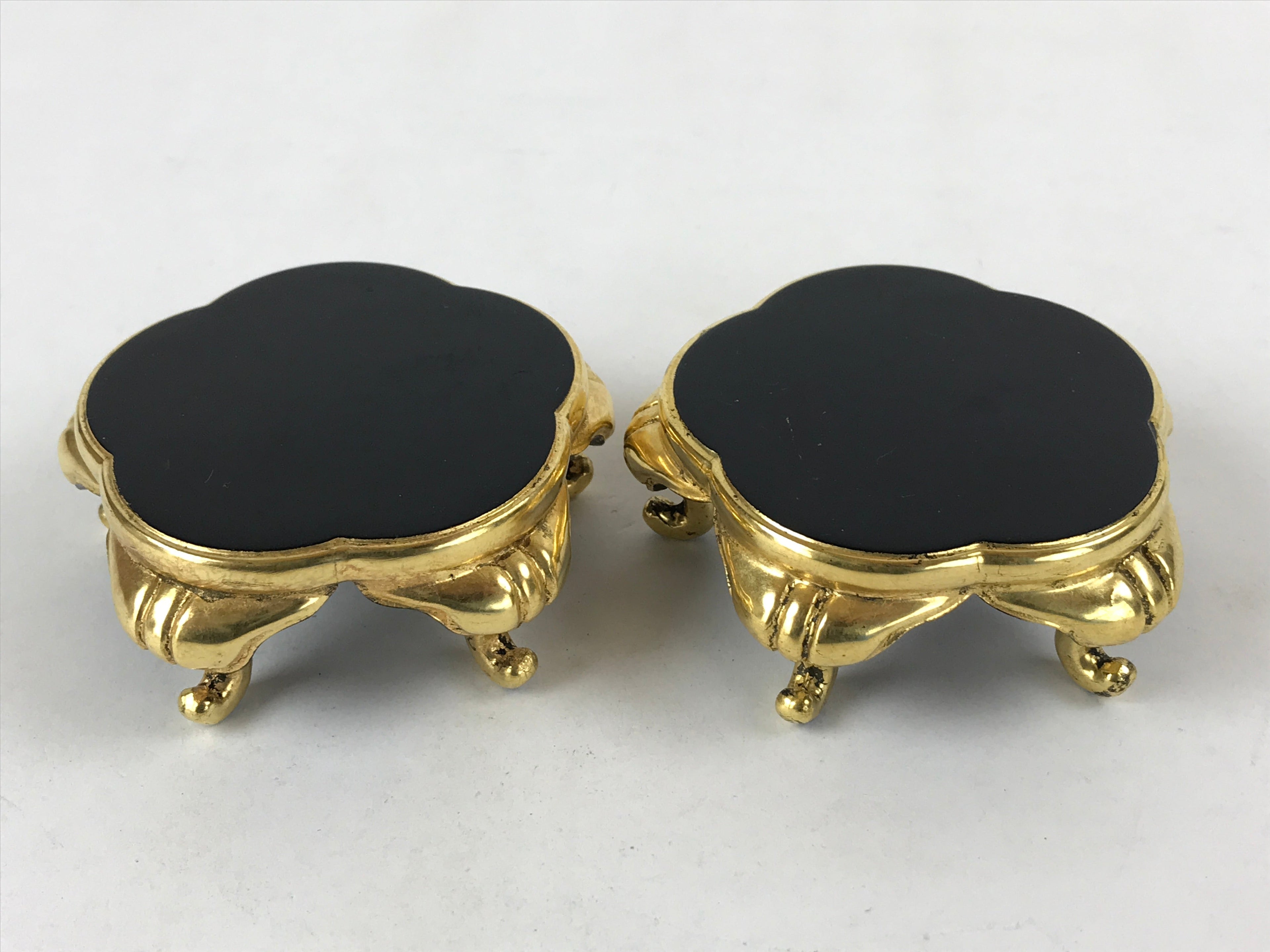 Japanese Buddhist Altar Fitting Offering Cup Stand Vtg 2pc Bukki Black BA194