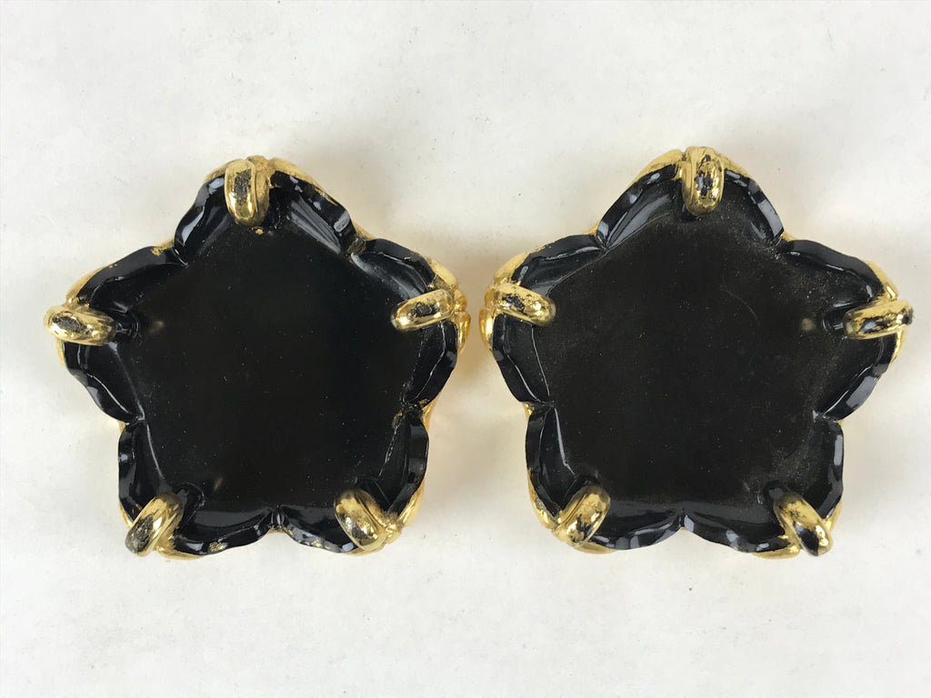 Japanese Buddhist Altar Fitting Offering Cup Stand Vtg 2pc Bukki Black BA194