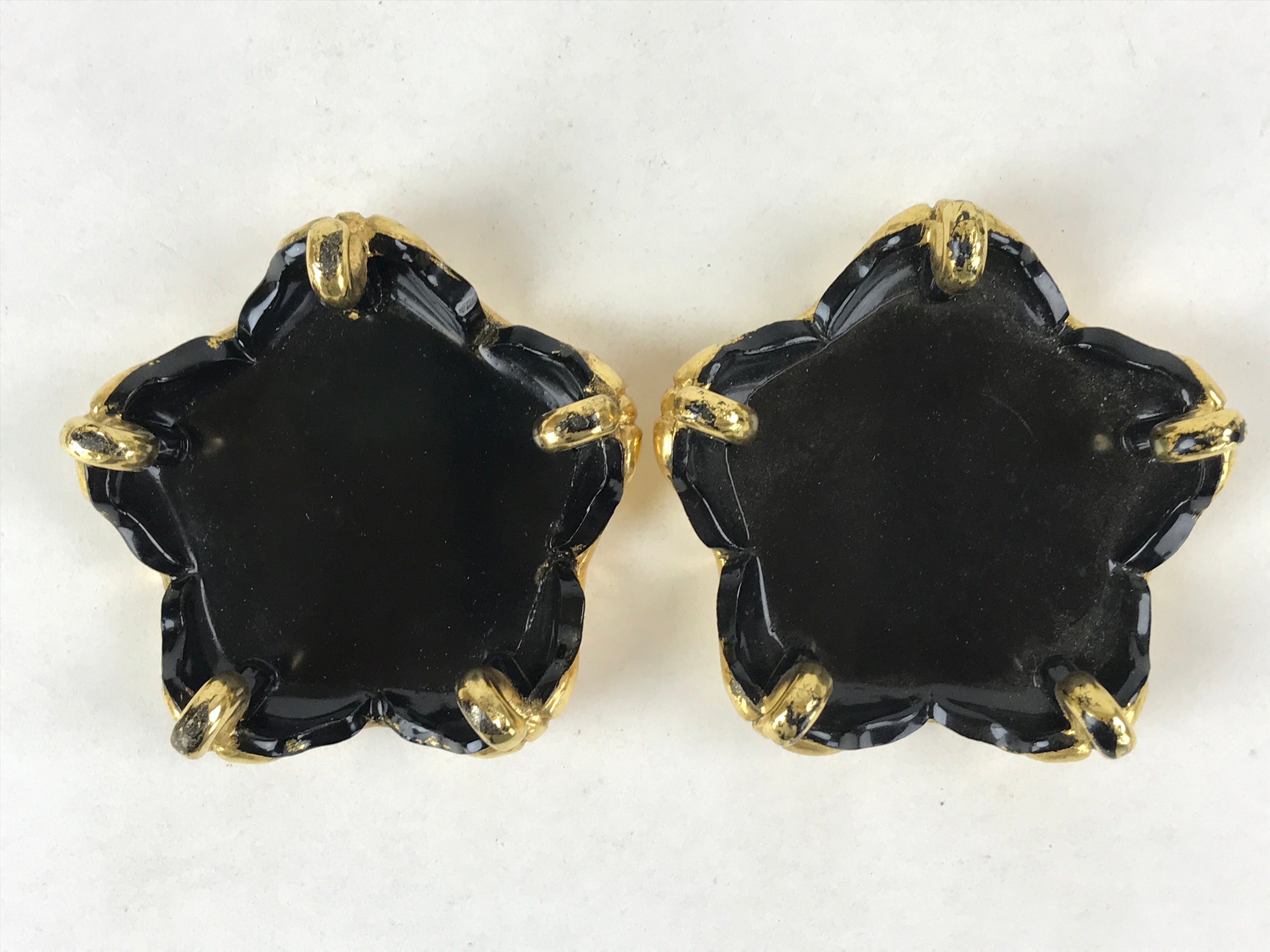 Japanese Buddhist Altar Fitting Offering Cup Stand Vtg 2pc Bukki Black BA194