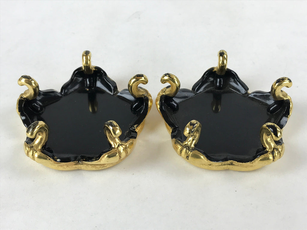 Japanese Buddhist Altar Fitting Offering Cup Stand Vtg 2pc Bukki Black BA194