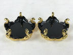 Japanese Buddhist Altar Fitting Offering Cup Stand Vtg 2pc Bukki Black BA194