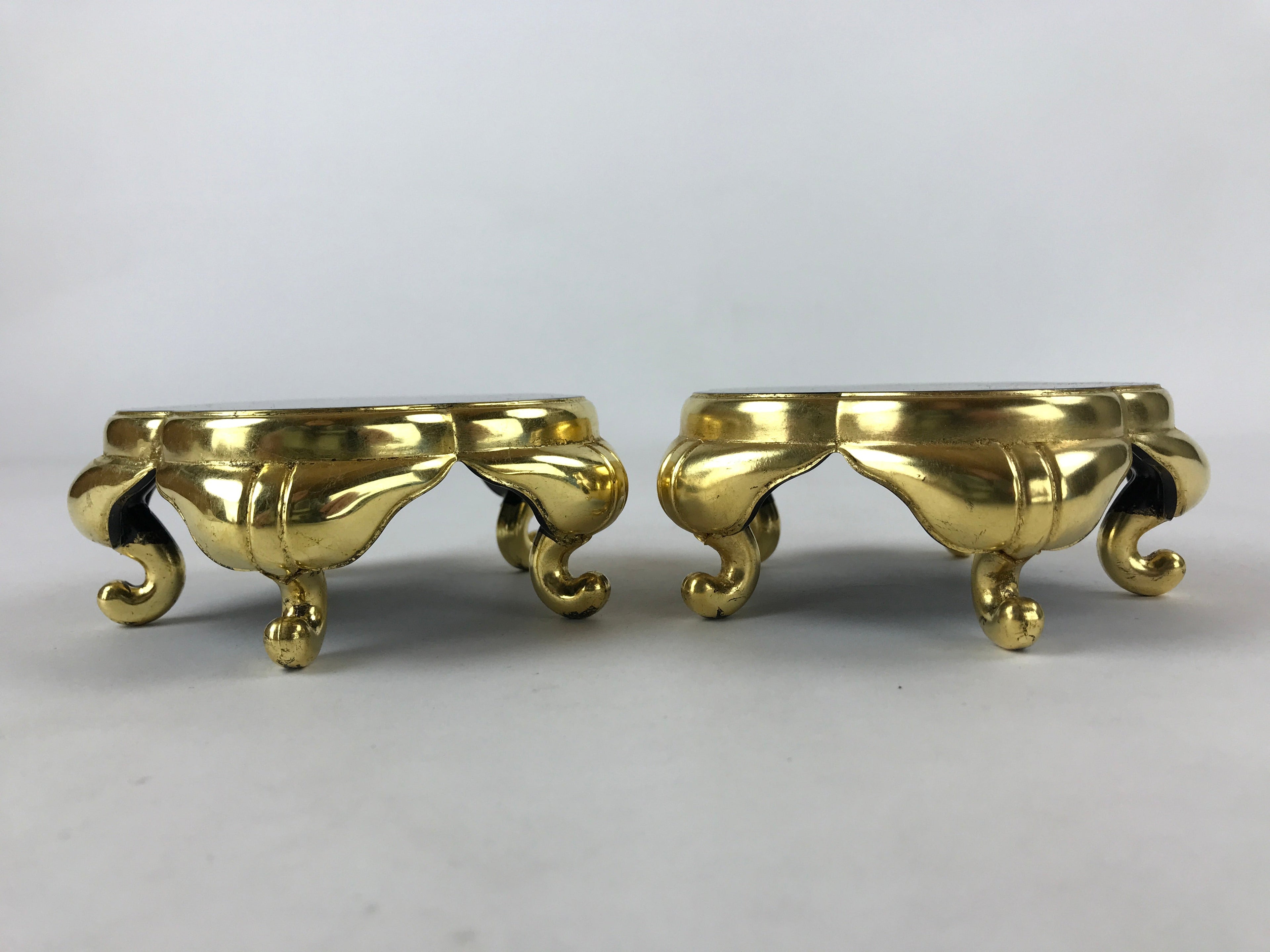 Japanese Buddhist Altar Fitting Offering Cup Stand Vtg 2pc Bukki Black BA195