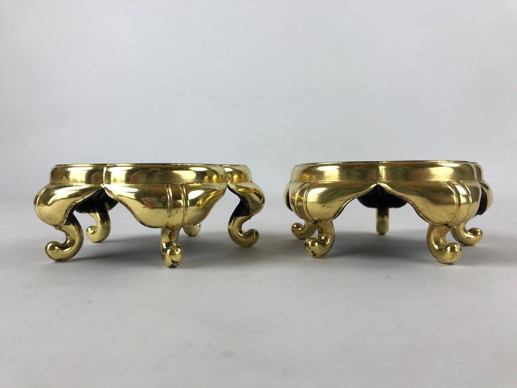 Japanese Buddhist Altar Fitting Offering Cup Stand Vtg 2pc Bukki Black BA195