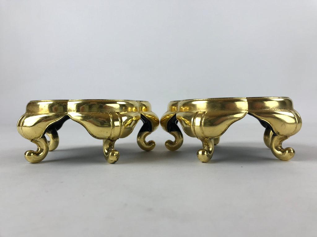 Japanese Buddhist Altar Fitting Offering Cup Stand Vtg 2pc Bukki Black BA195