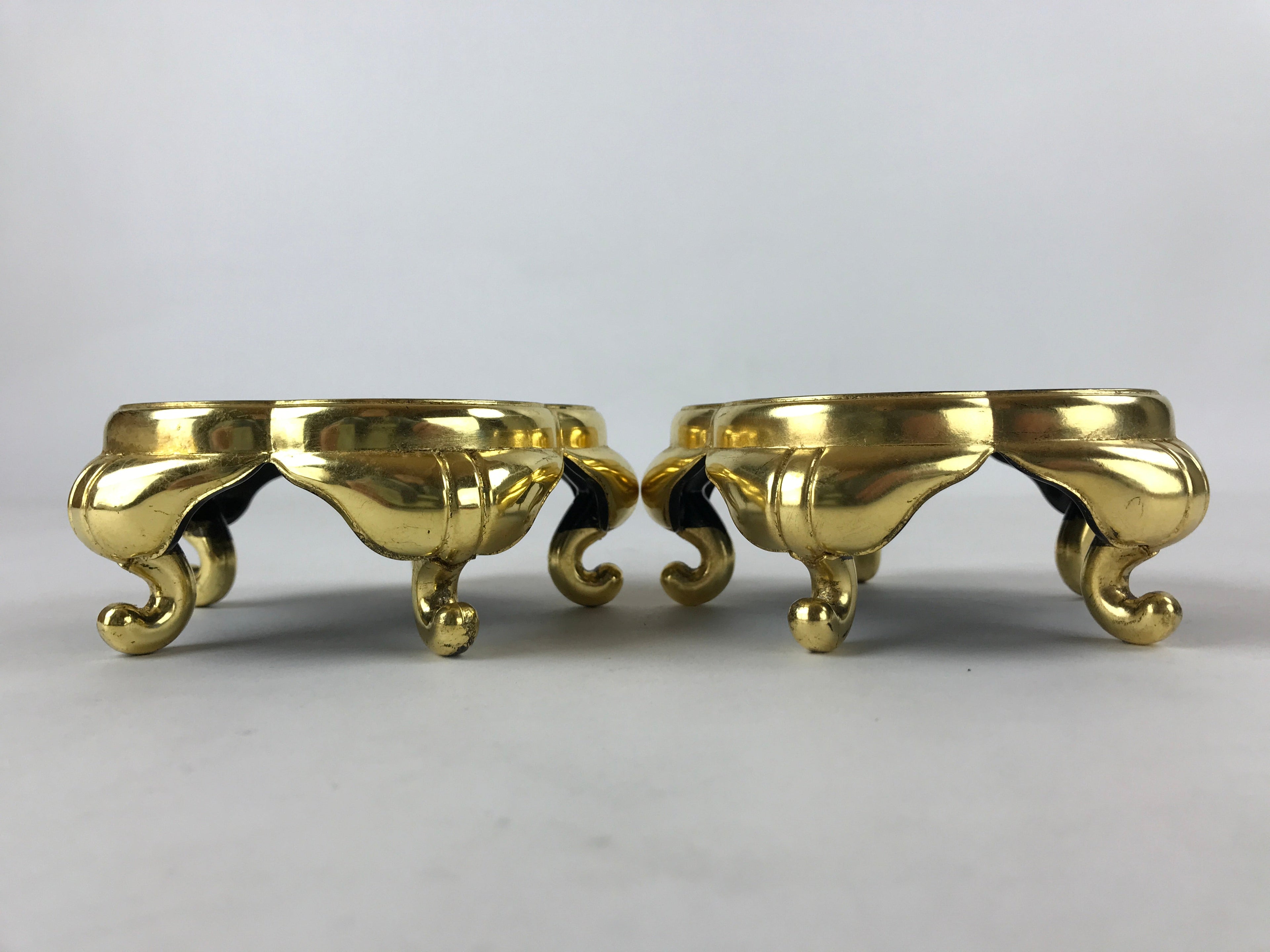 Japanese Buddhist Altar Fitting Offering Cup Stand Vtg 2pc Bukki Black BA195