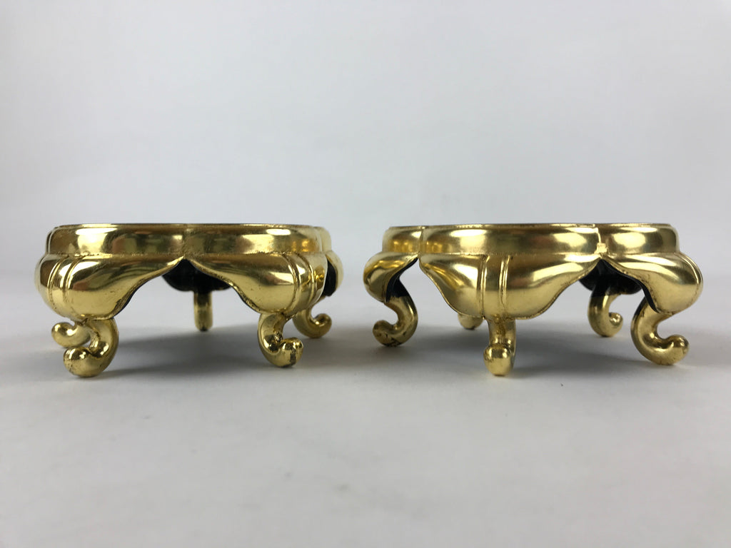 Japanese Buddhist Altar Fitting Offering Cup Stand Vtg 2pc Bukki Black BA195