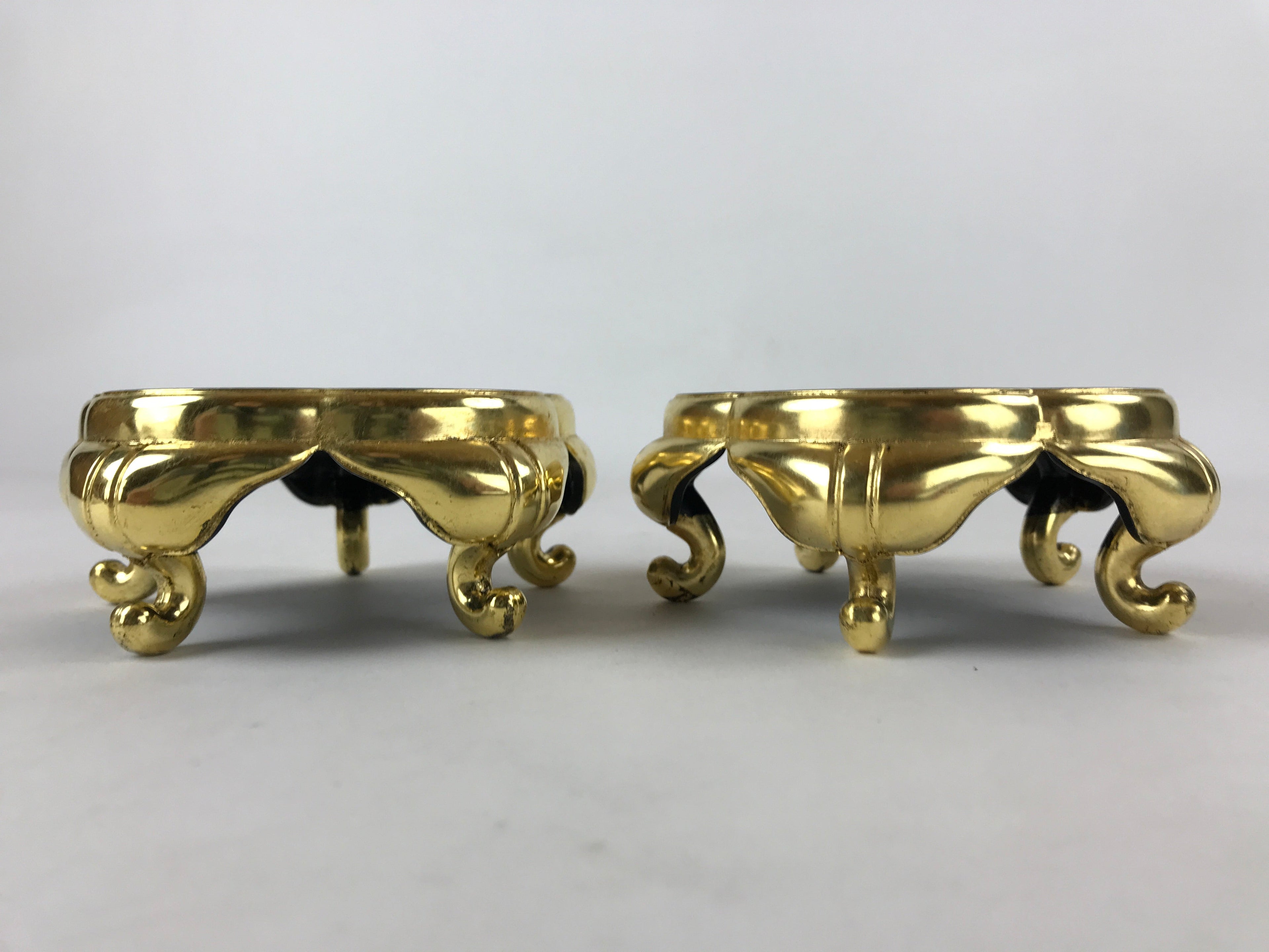 Japanese Buddhist Altar Fitting Offering Cup Stand Vtg 2pc Bukki Black BA195