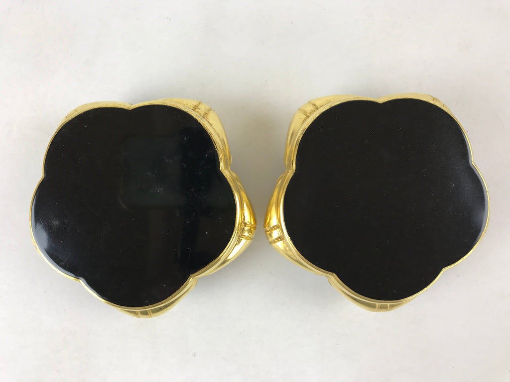 Japanese Buddhist Altar Fitting Offering Cup Stand Vtg 2pc Bukki Black BA195
