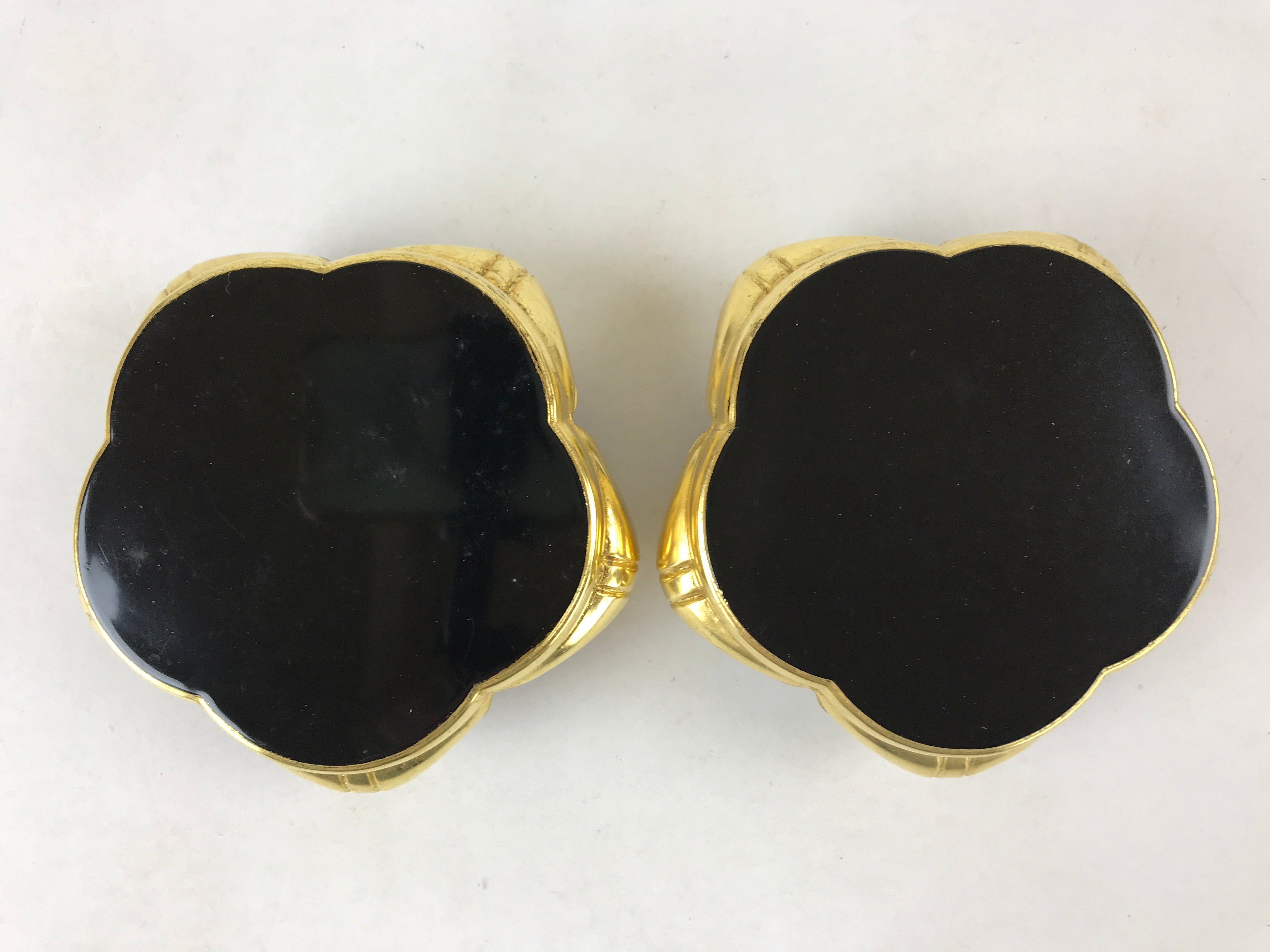Japanese Buddhist Altar Fitting Offering Cup Stand Vtg 2pc Bukki Black BA195