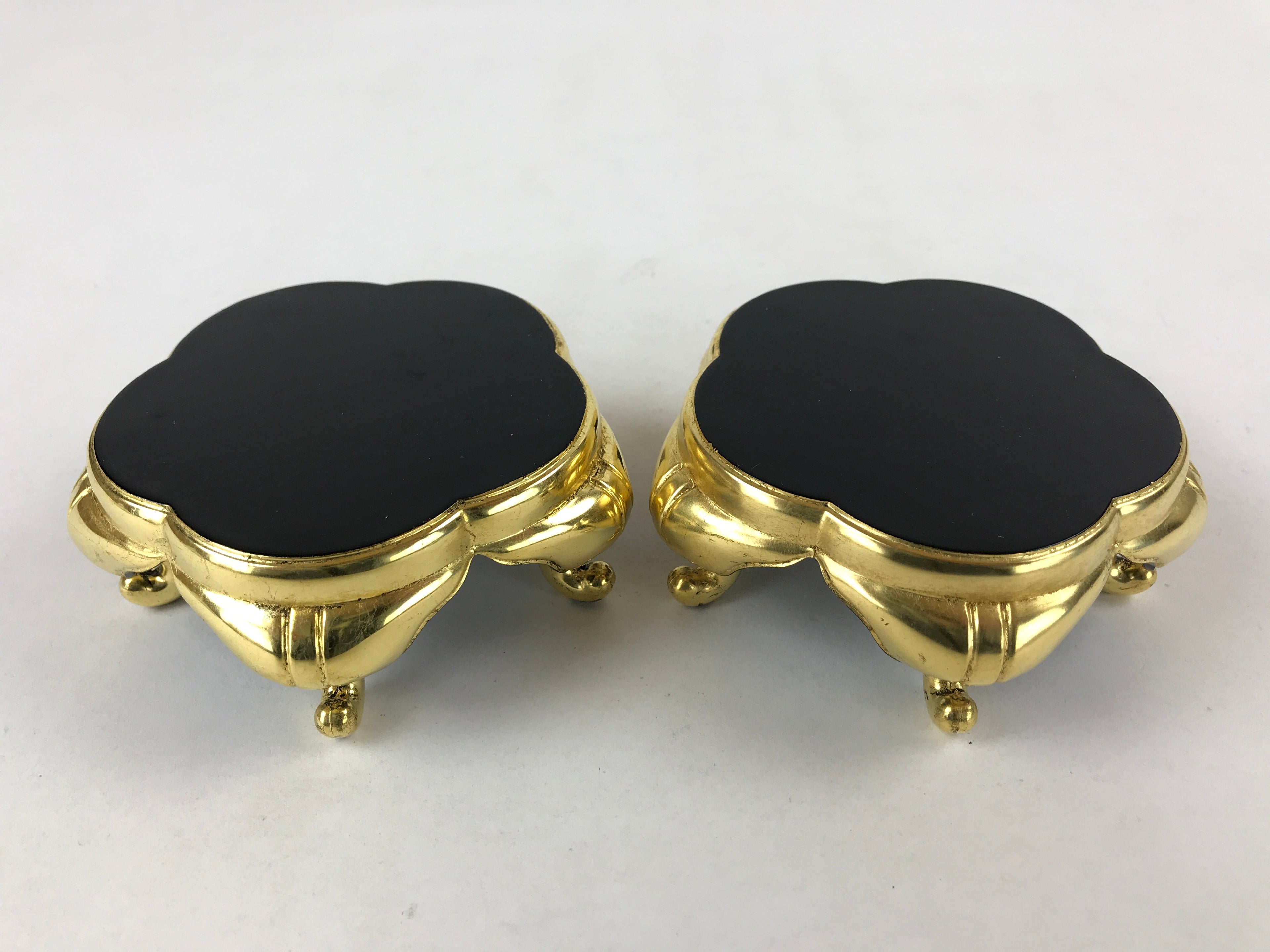 Japanese Buddhist Altar Fitting Offering Cup Stand Vtg 2pc Bukki Black BA195