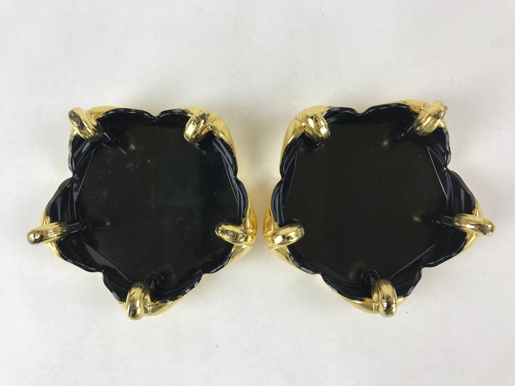 Japanese Buddhist Altar Fitting Offering Cup Stand Vtg 2pc Bukki Black BA195