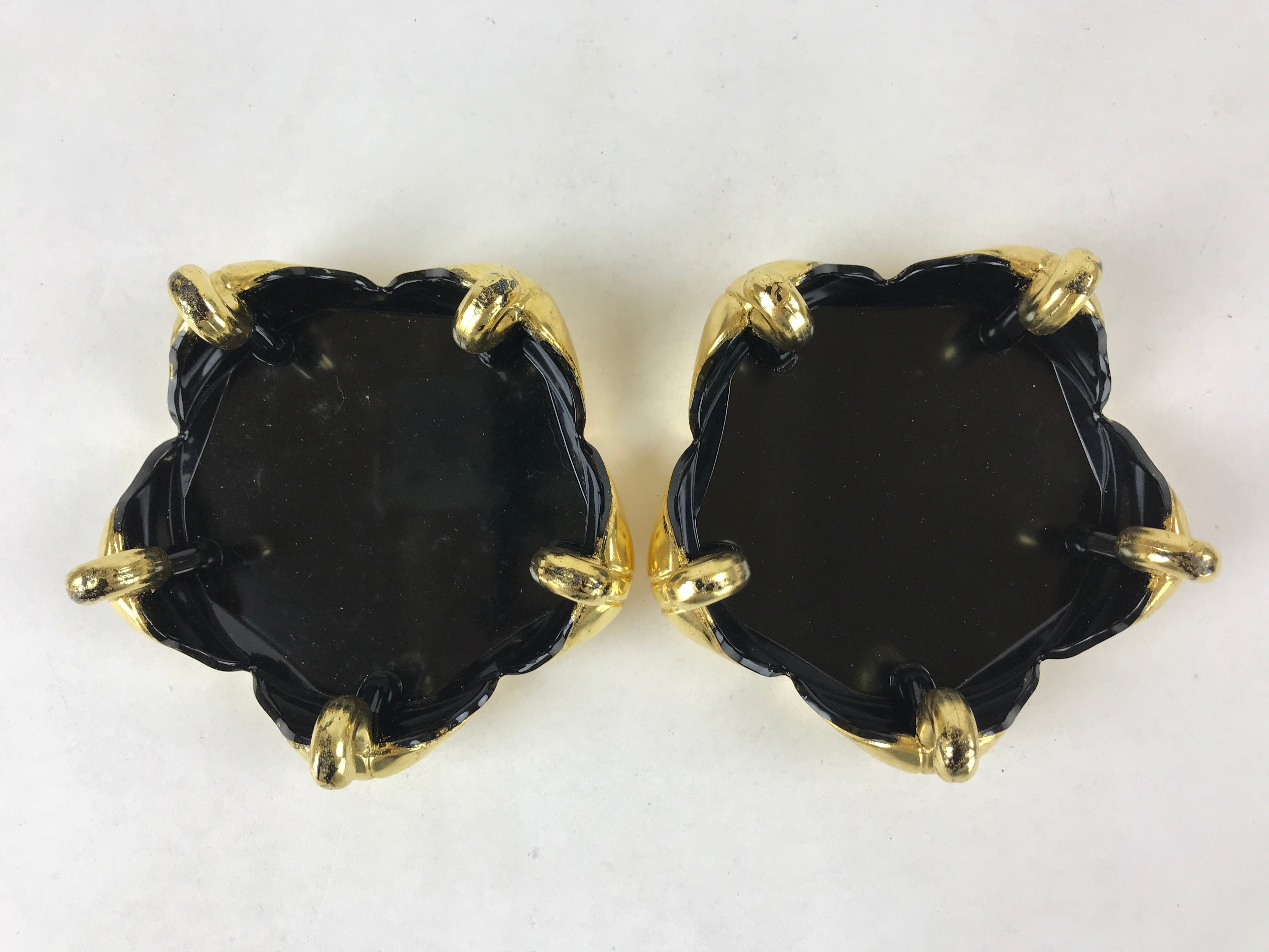 Japanese Buddhist Altar Fitting Offering Cup Stand Vtg 2pc Bukki Black BA195