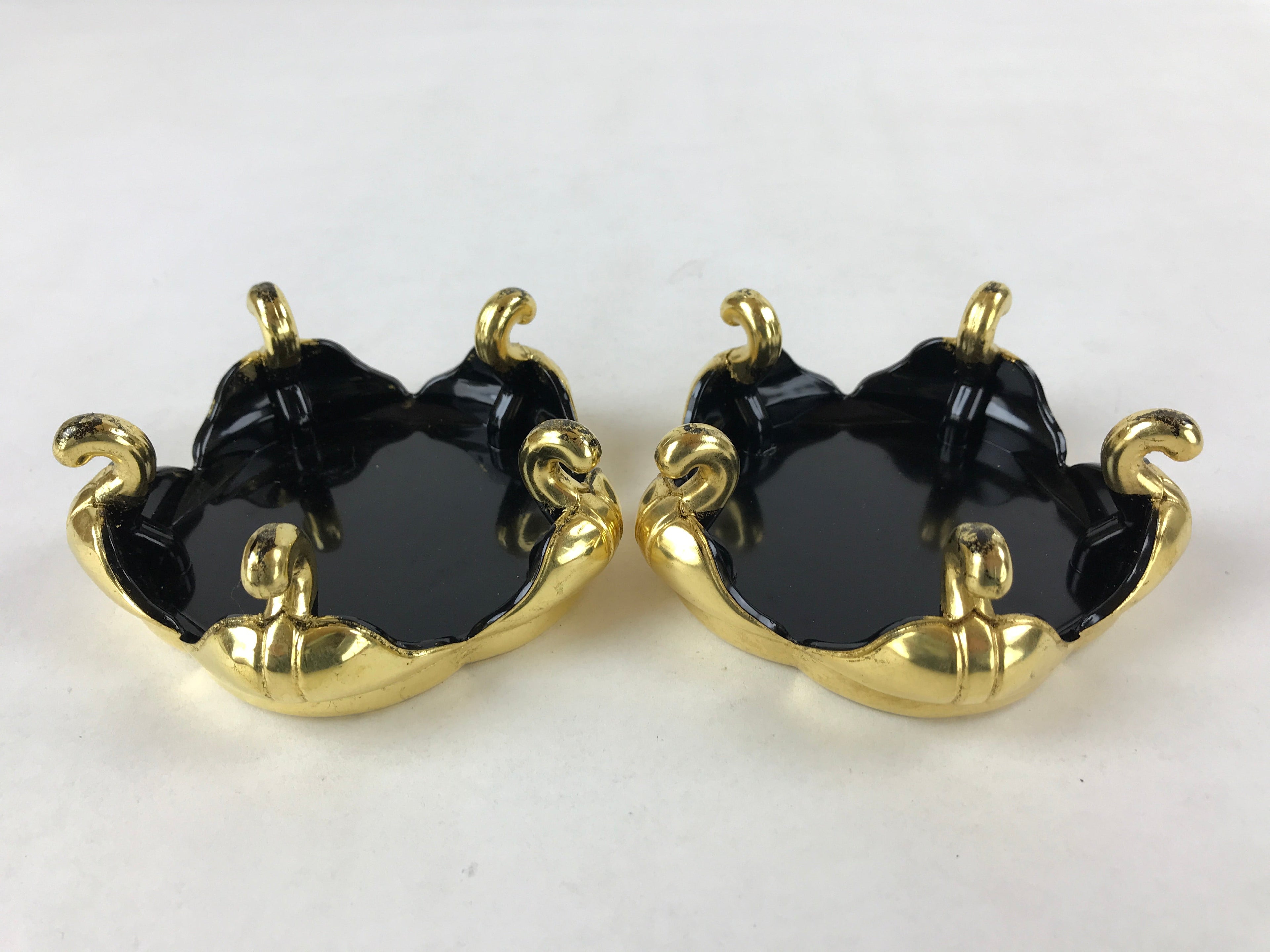 Japanese Buddhist Altar Fitting Offering Cup Stand Vtg 2pc Bukki Black BA195