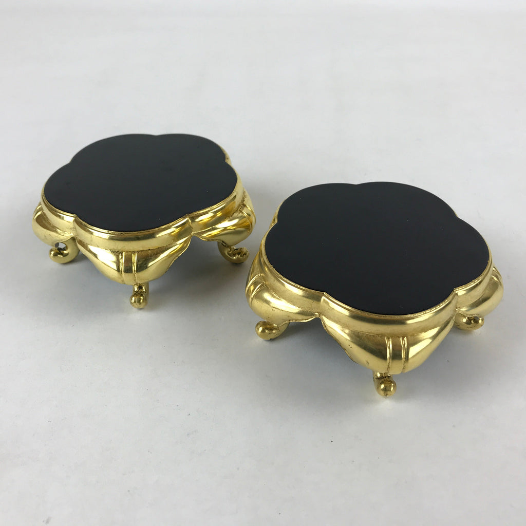 Japanese Buddhist Altar Fitting Offering Cup Stand Vtg 2pc Bukki Black BA195