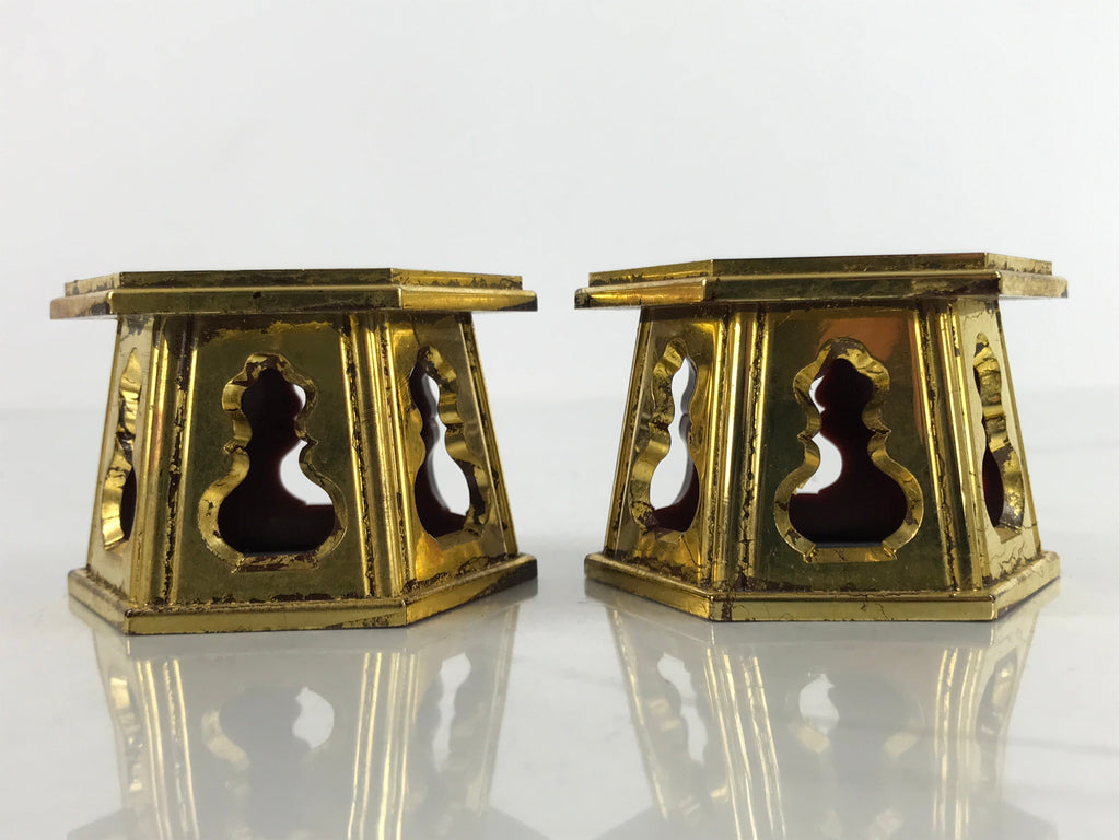 Japanese Buddhist Altar Fitting Offering Cup Stand Vtg 2pc Bukki Butsugu BA417