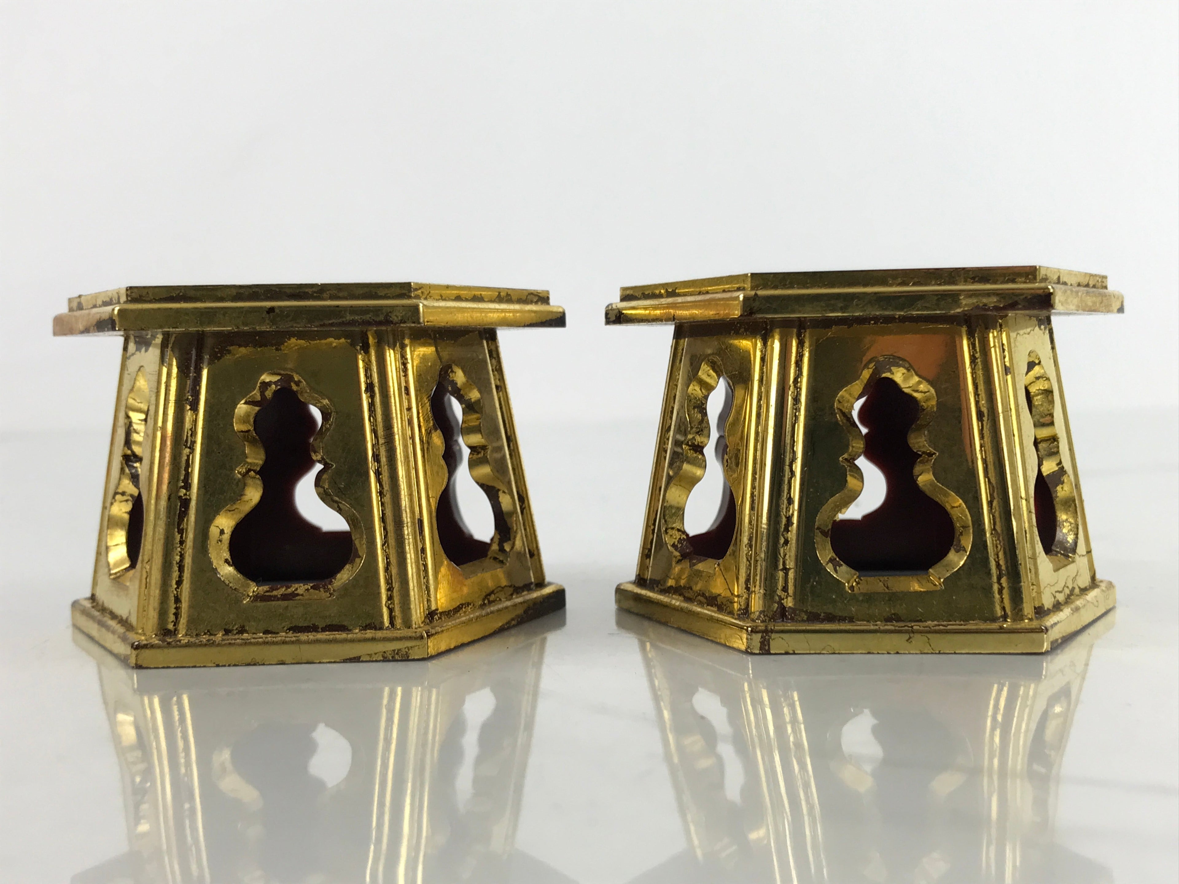 Japanese Buddhist Altar Fitting Offering Cup Stand Vtg 2pc Bukki Butsugu BA417