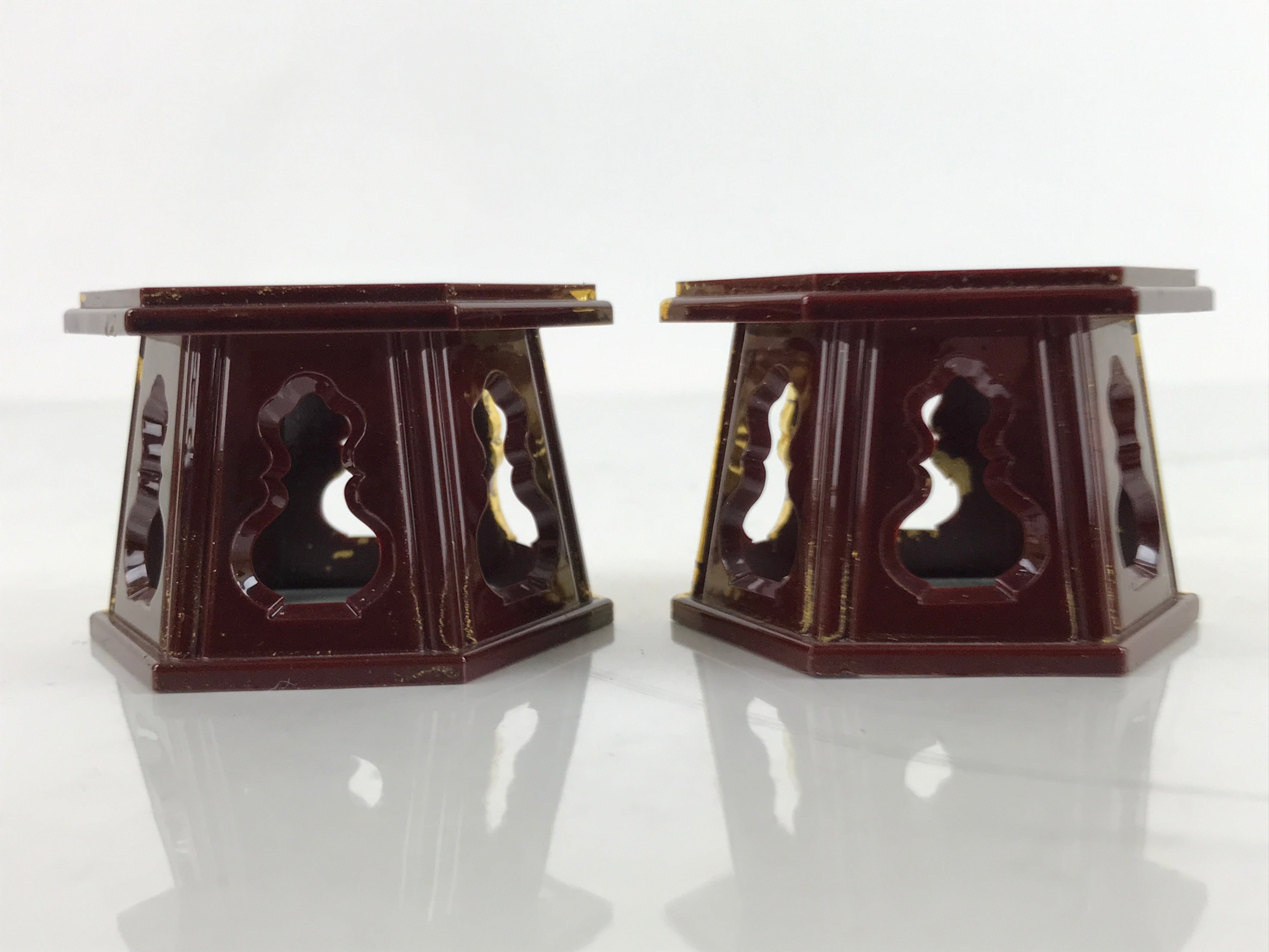 Japanese Buddhist Altar Fitting Offering Cup Stand Vtg 2pc Bukki Butsugu BA417