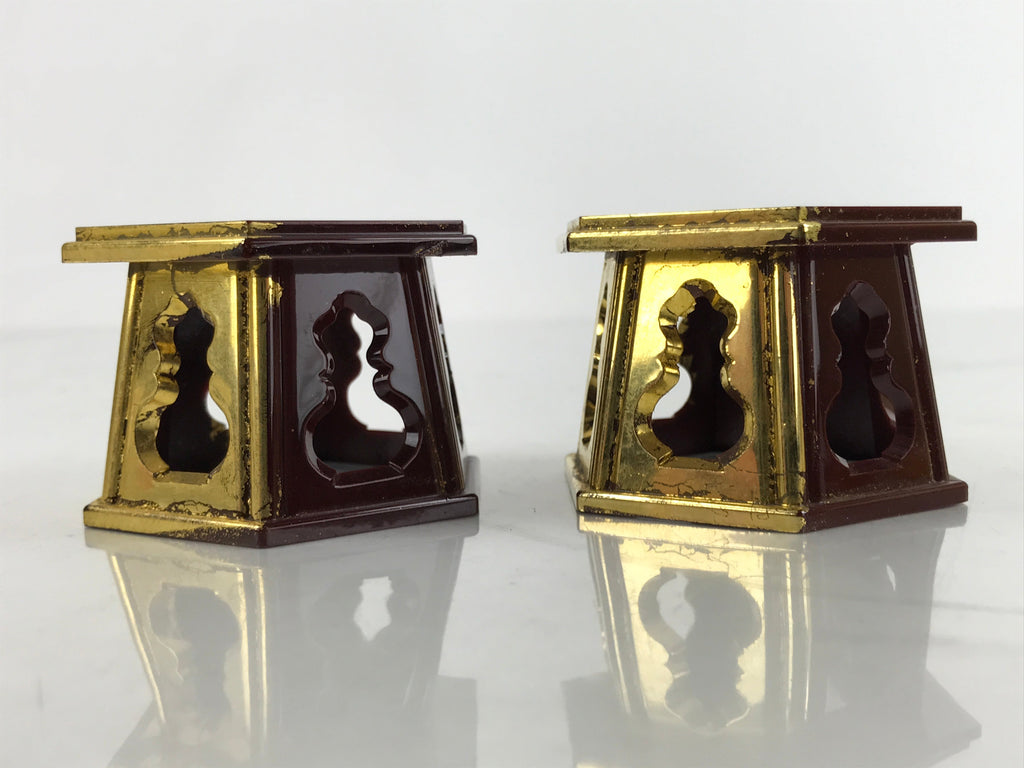 Japanese Buddhist Altar Fitting Offering Cup Stand Vtg 2pc Bukki Butsugu BA417