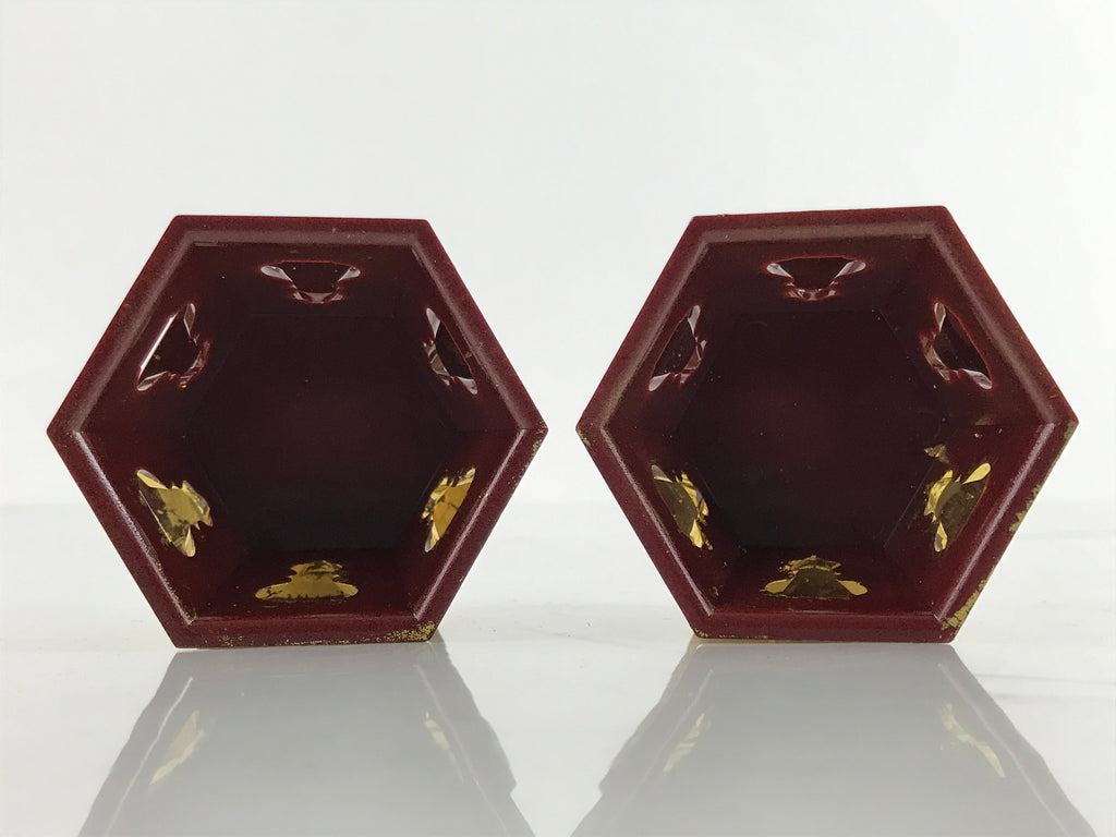 Japanese Buddhist Altar Fitting Offering Cup Stand Vtg 2pc Bukki Butsugu BA417