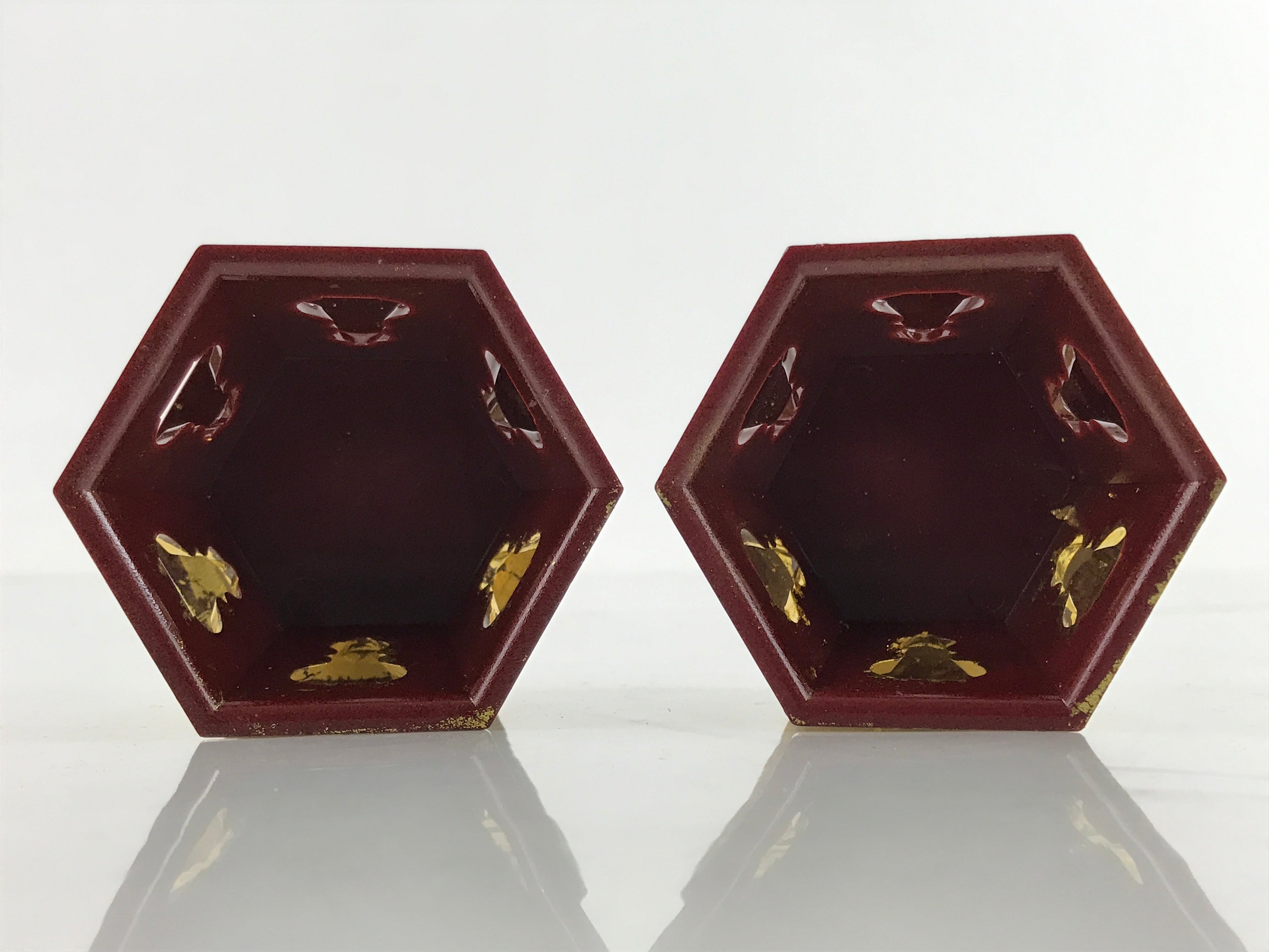 Japanese Buddhist Altar Fitting Offering Cup Stand Vtg 2pc Bukki Butsugu BA417
