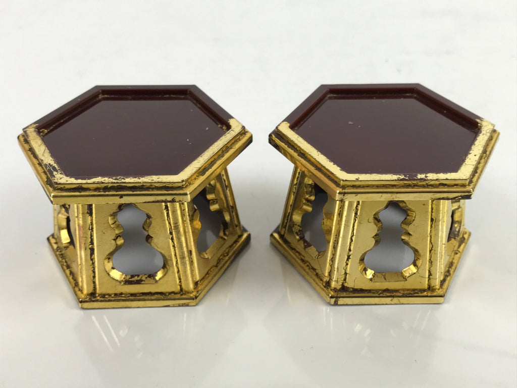 Japanese Buddhist Altar Fitting Offering Cup Stand Vtg 2pc Bukki Butsugu BA417