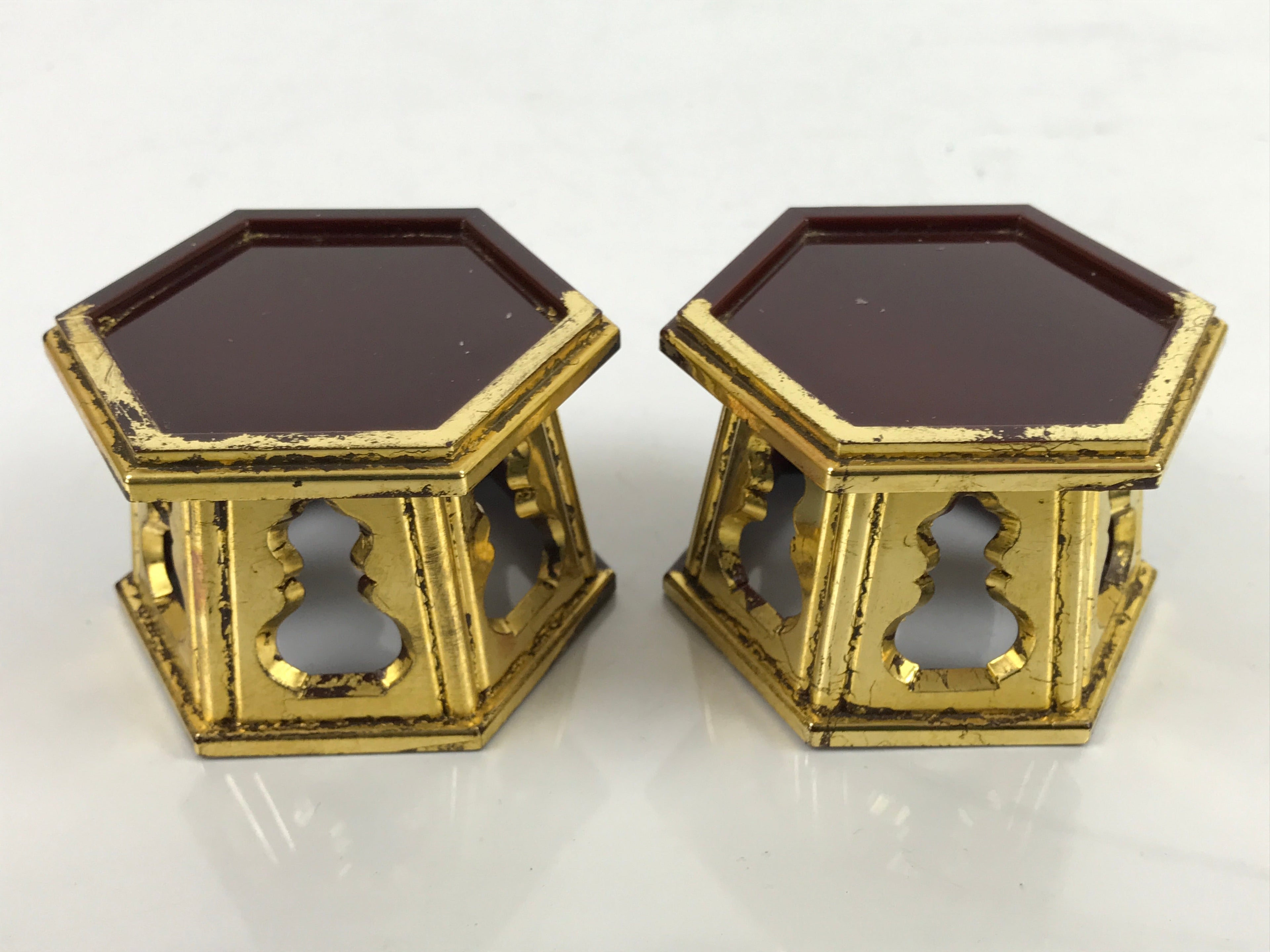 Japanese Buddhist Altar Fitting Offering Cup Stand Vtg 2pc Bukki Butsugu BA417
