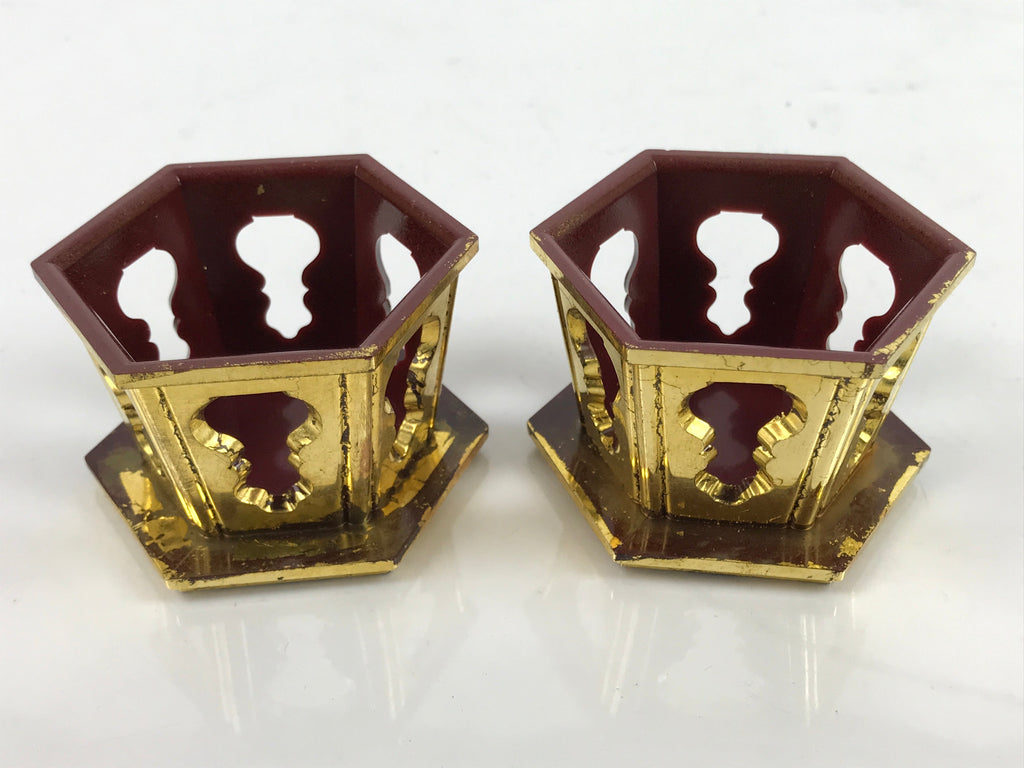 Japanese Buddhist Altar Fitting Offering Cup Stand Vtg 2pc Bukki Butsugu BA417