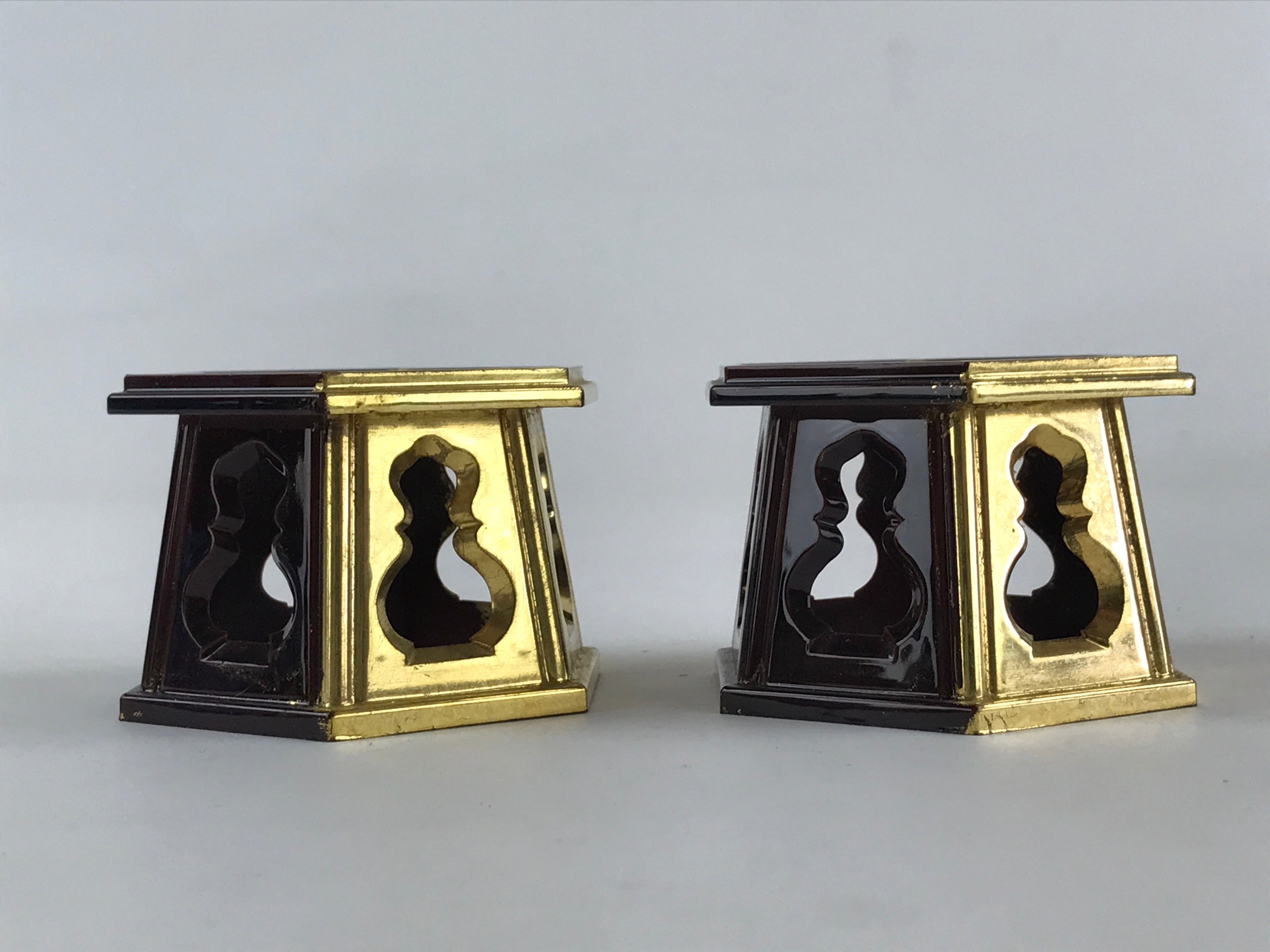 Japanese Buddhist Altar Fitting Offering Cup Stand Vtg 2pc Bukki Butsugu Gold BA