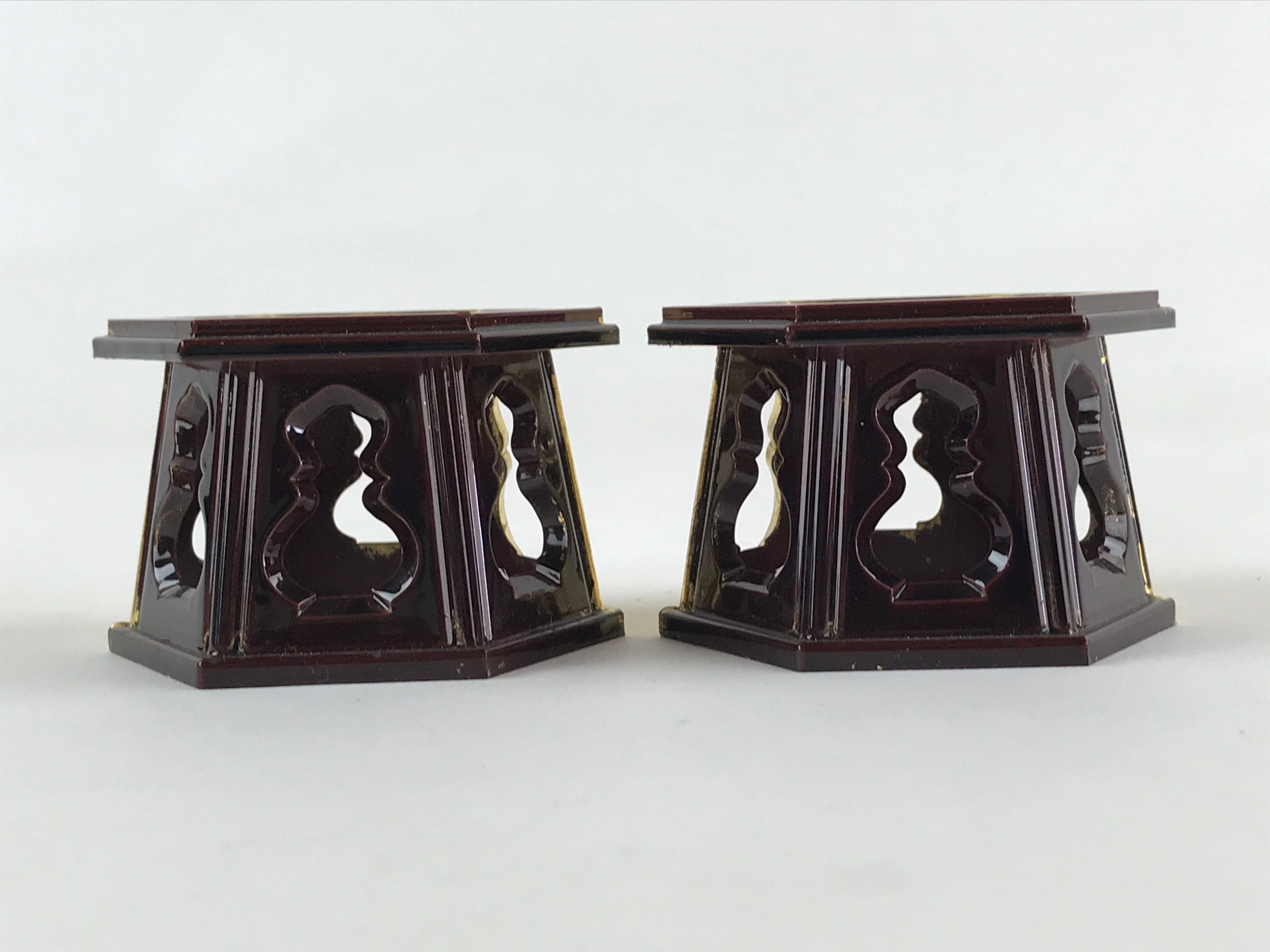 Japanese Buddhist Altar Fitting Offering Cup Stand Vtg 2pc Bukki Butsugu Gold BA