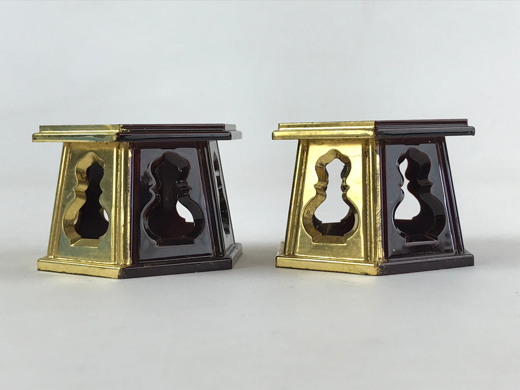 Japanese Buddhist Altar Fitting Offering Cup Stand Vtg 2pc Bukki Butsugu Gold BA