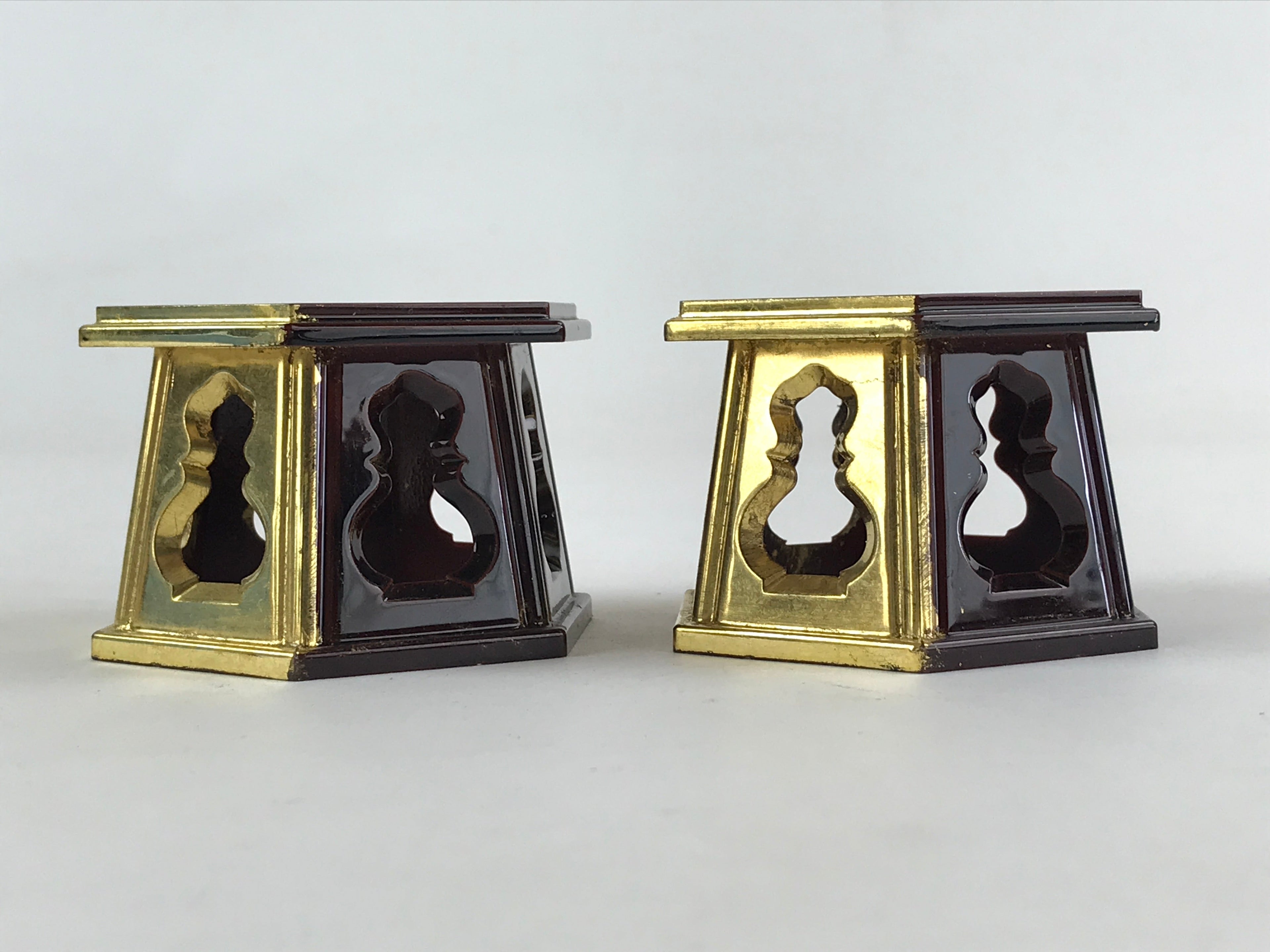 Japanese Buddhist Altar Fitting Offering Cup Stand Vtg 2pc Bukki Butsugu Gold BA