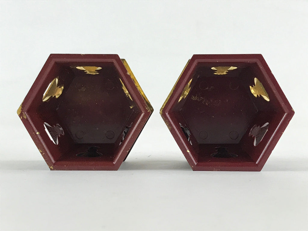 Japanese Buddhist Altar Fitting Offering Cup Stand Vtg 2pc Bukki Butsugu Gold BA