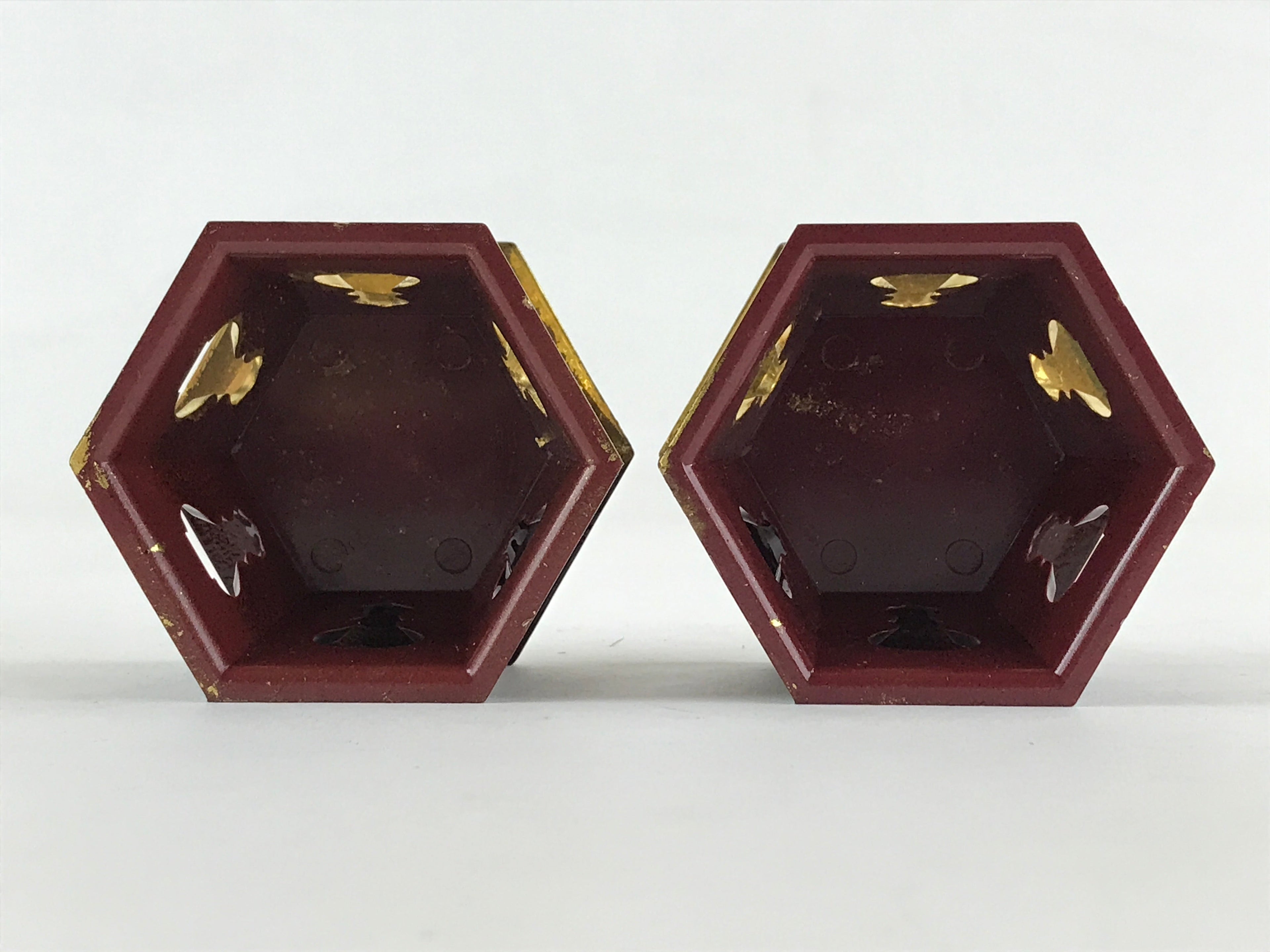 Japanese Buddhist Altar Fitting Offering Cup Stand Vtg 2pc Bukki Butsugu Gold BA