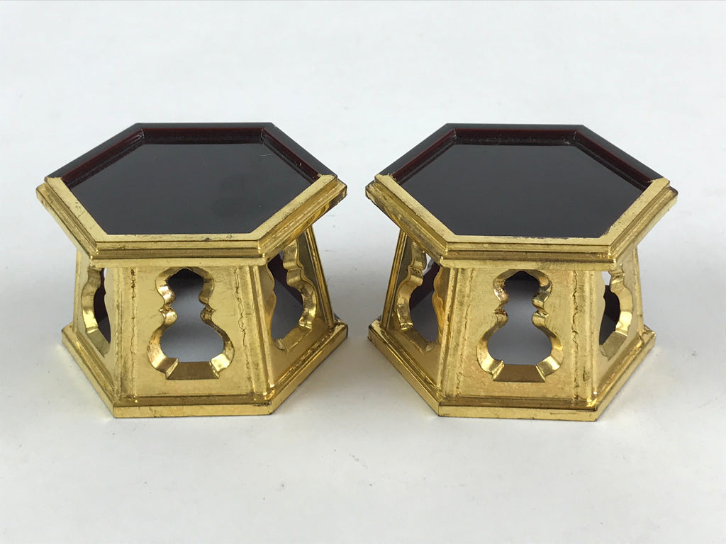 Japanese Buddhist Altar Fitting Offering Cup Stand Vtg 2pc Bukki Butsugu Gold BA
