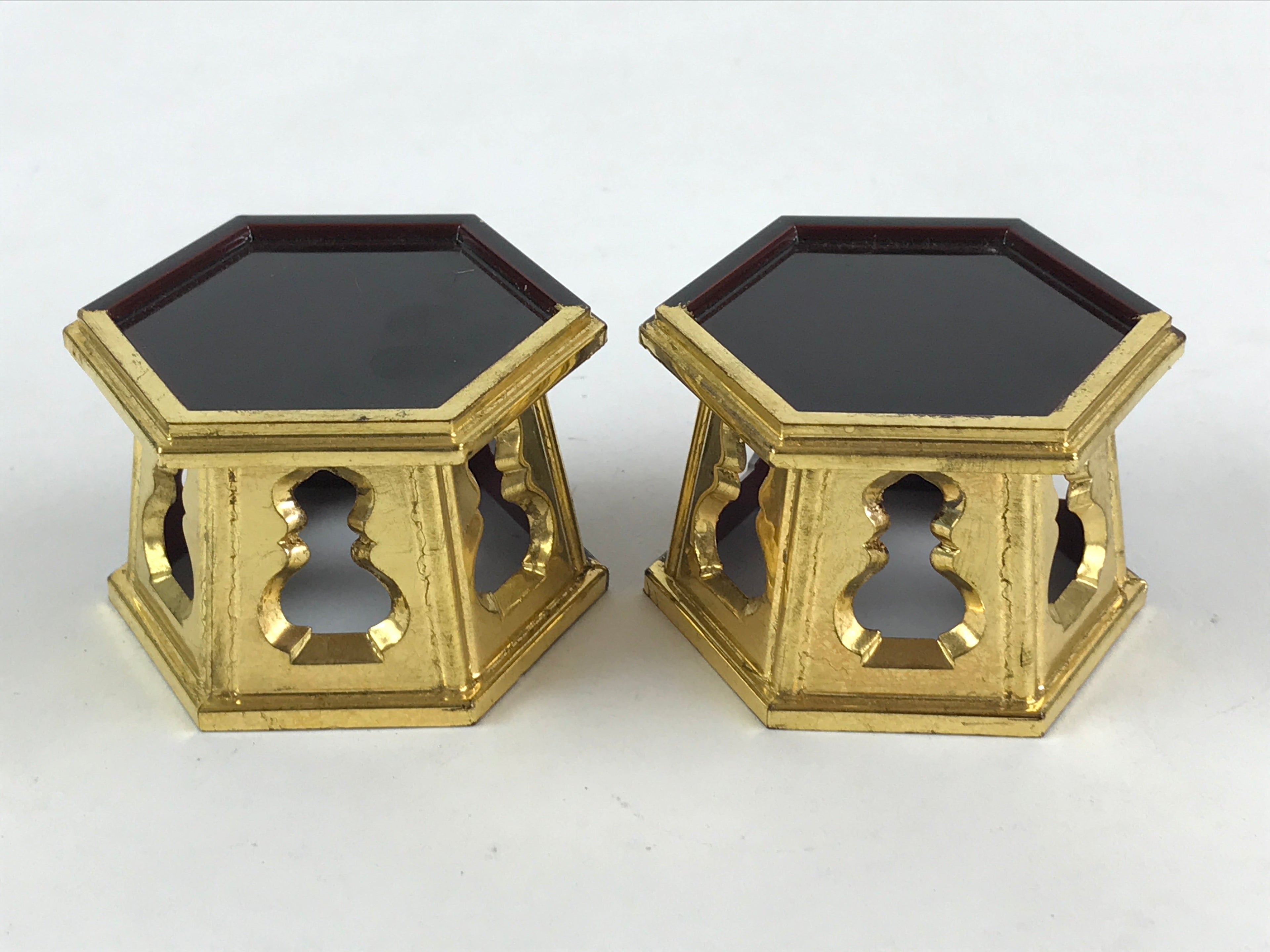 Japanese Buddhist Altar Fitting Offering Cup Stand Vtg 2pc Bukki Butsugu Gold BA