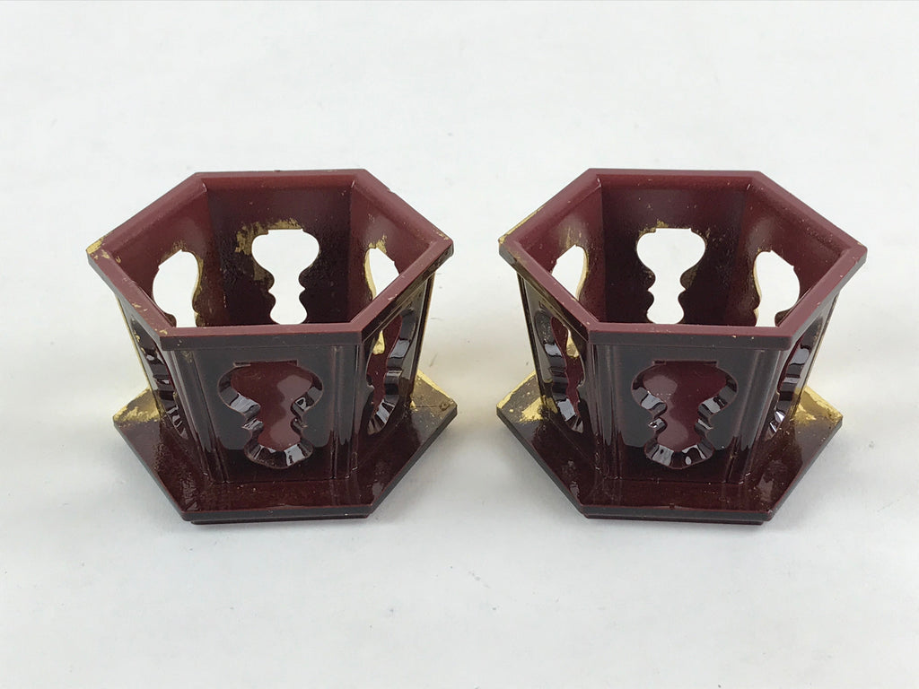 Japanese Buddhist Altar Fitting Offering Cup Stand Vtg 2pc Bukki Butsugu Gold BA
