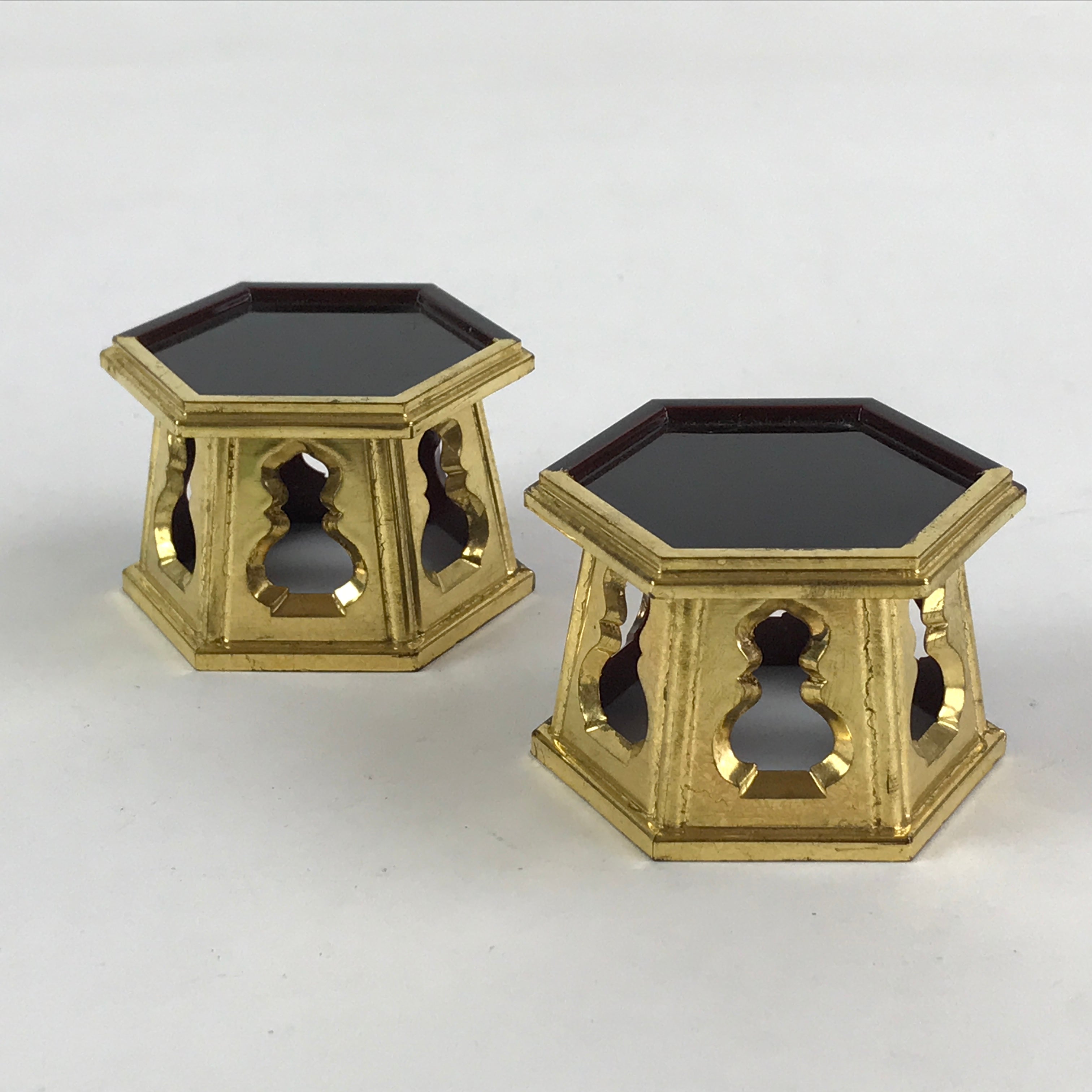 Japanese Buddhist Altar Fitting Offering Cup Stand Vtg 2pc Bukki Butsugu Gold BA