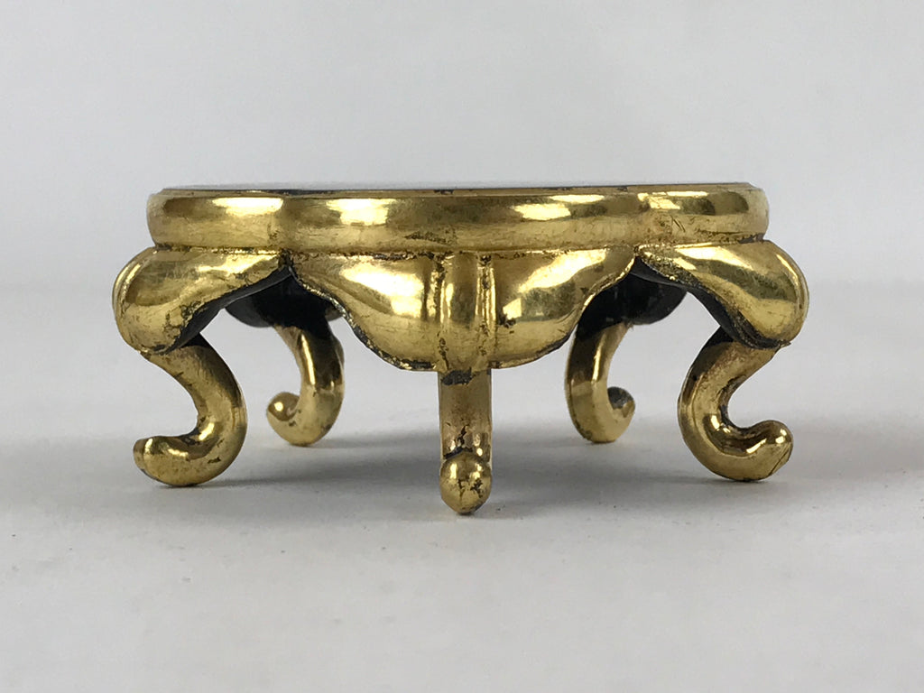 Japanese Buddhist Altar Fitting Offering Cup Stand Vtg Bukki Black Gold BA190