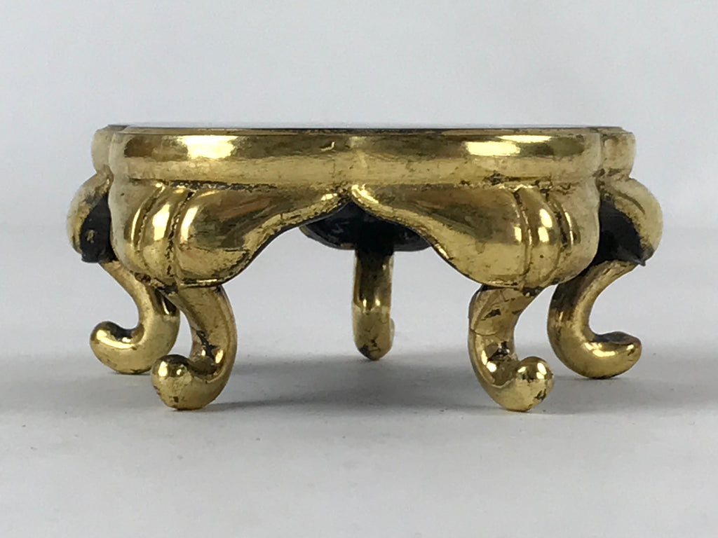 Japanese Buddhist Altar Fitting Offering Cup Stand Vtg Bukki Black Gold BA190