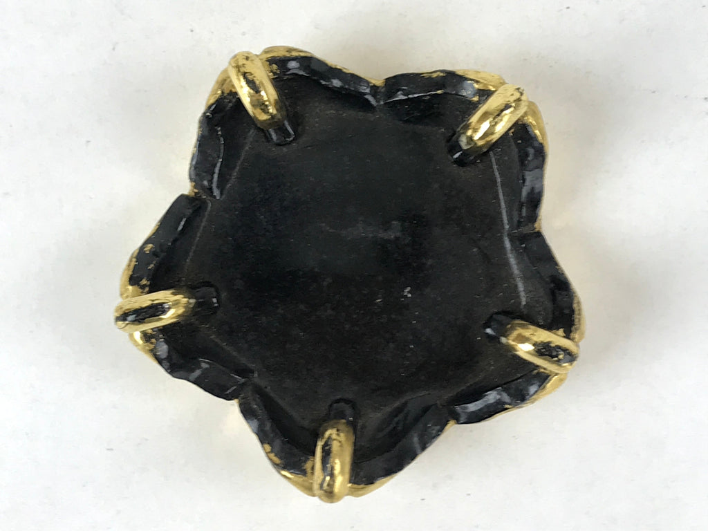 Japanese Buddhist Altar Fitting Offering Cup Stand Vtg Bukki Black Gold BA190